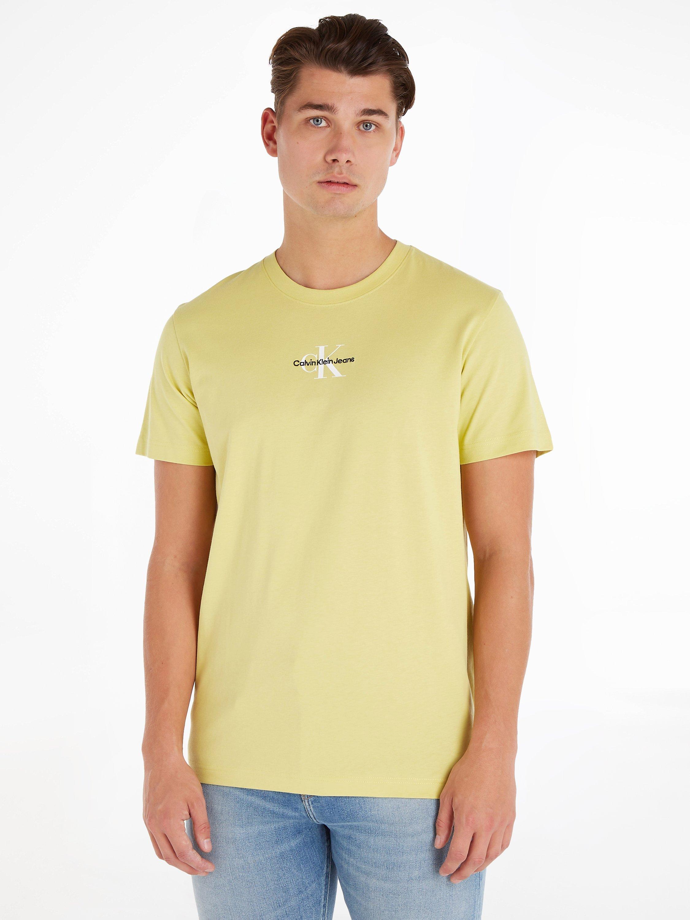 Calvin Klein Jeans Mono Logo Embroidered Organic Cotton T-Shirt, Yellow Sand