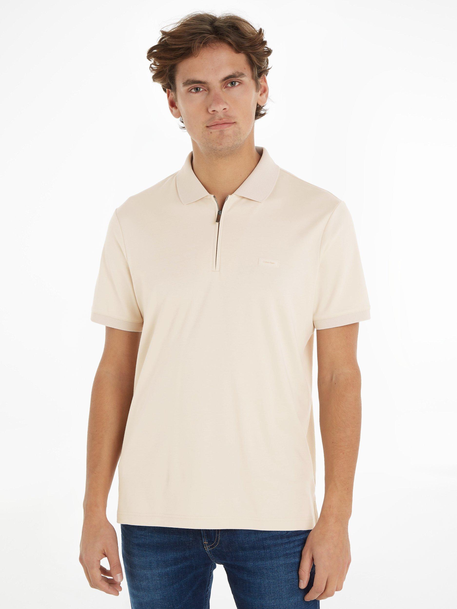 Calvin Klein Zip Polo Shirt, Stony Beige