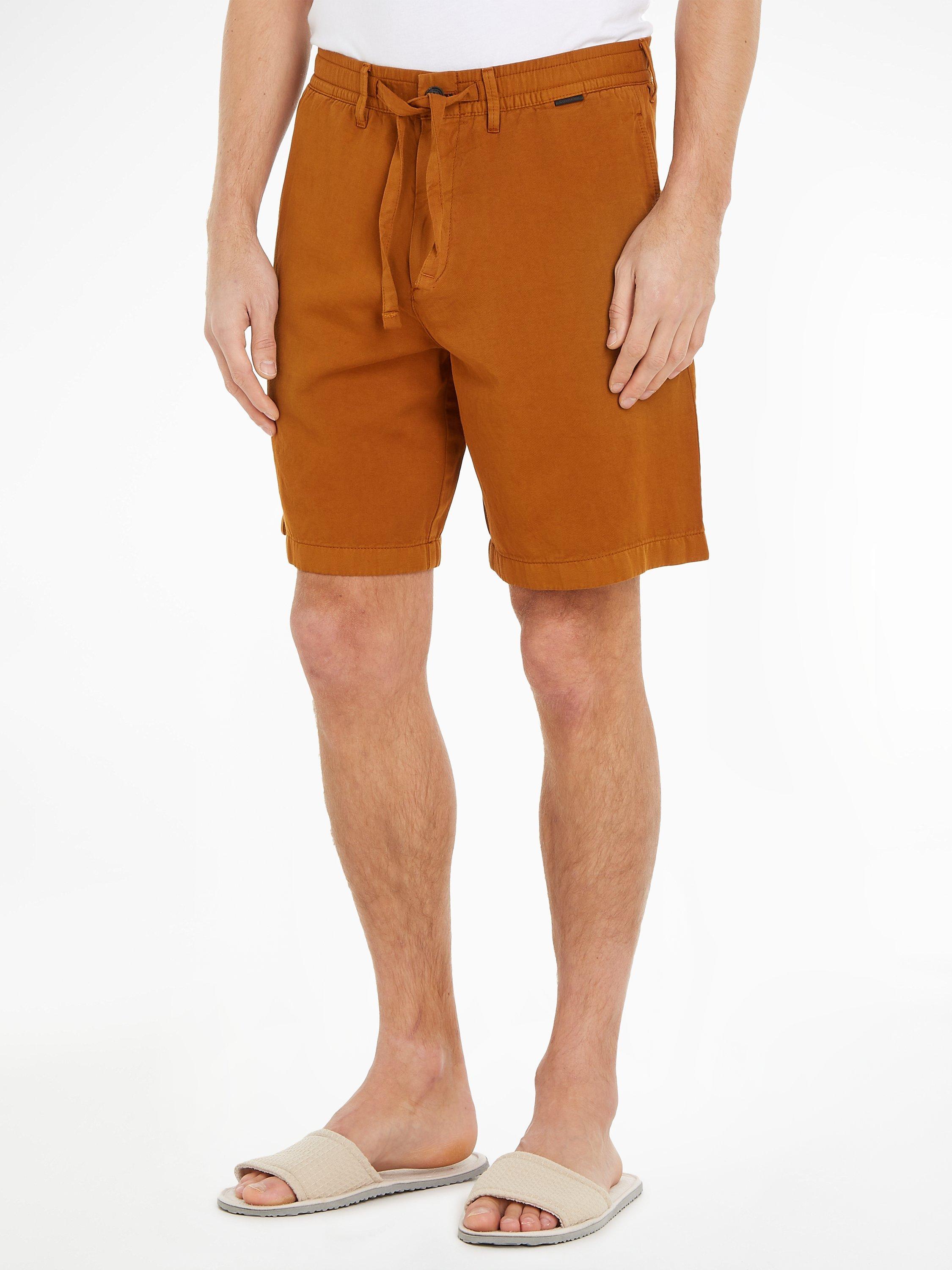 Calvin Klein Wide Leg Linen Blend Shorts, Burned Caramel