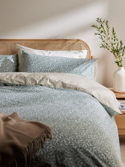 John Lewis Mila Reversible Duvet Cover Set - view 2, Green/Natural