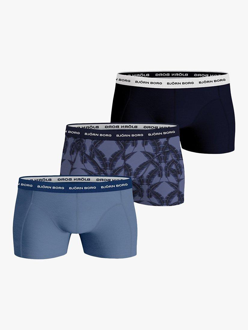 Björn Borg Stretch Cotton Boxers, Pack of 3, Leaf/Blue Multi
