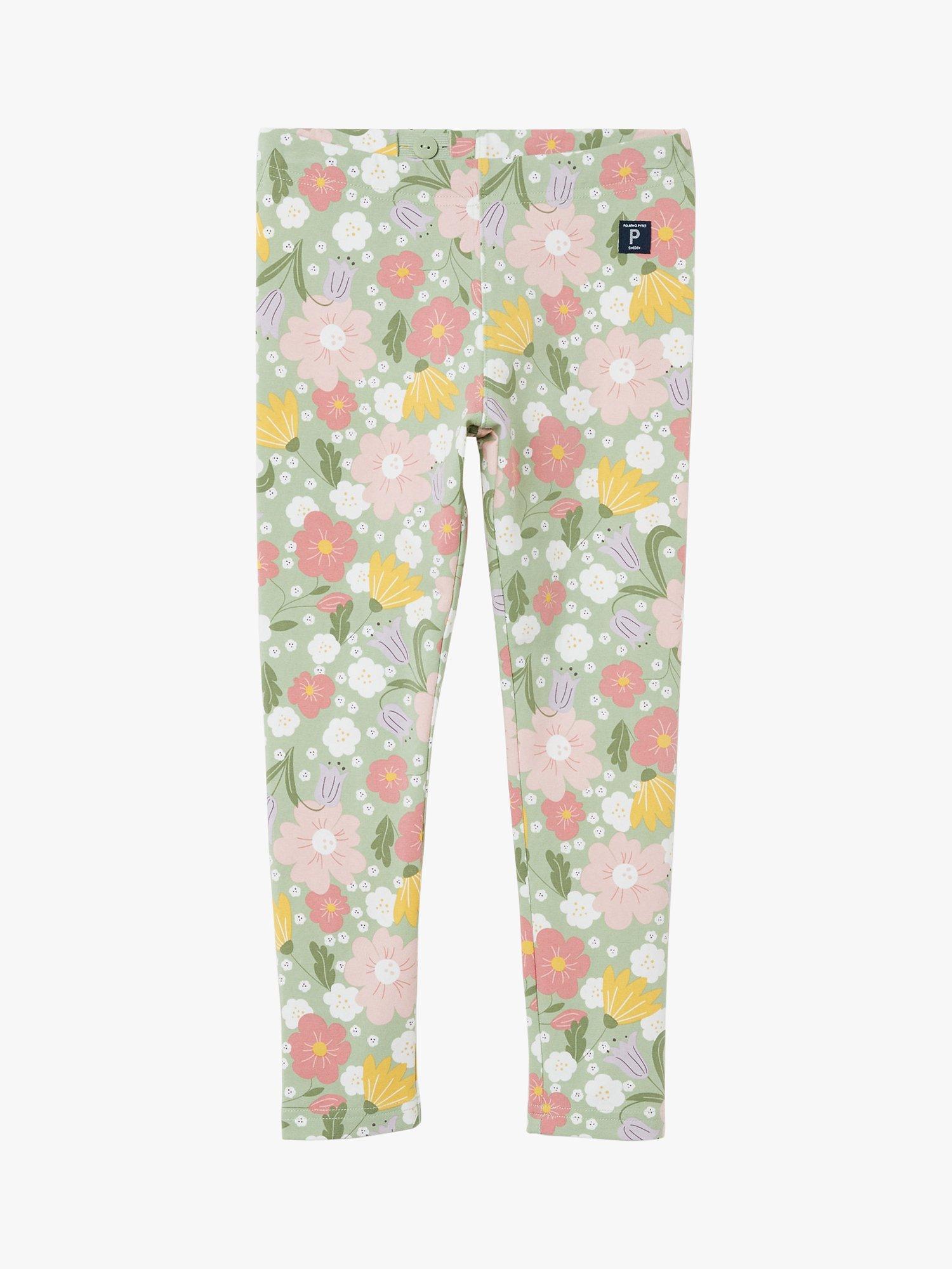 Polarn O. Pyret Kids' Floral Adjustable Waistband Leggings, Green/Multi