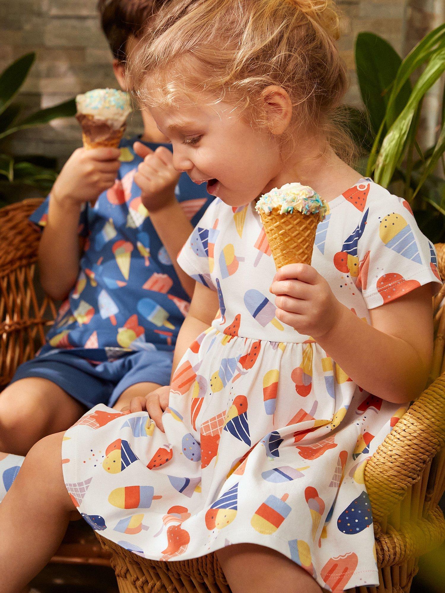 Polarn O. Pyret Kids' Ice Cream Printed Dress, White/Multi