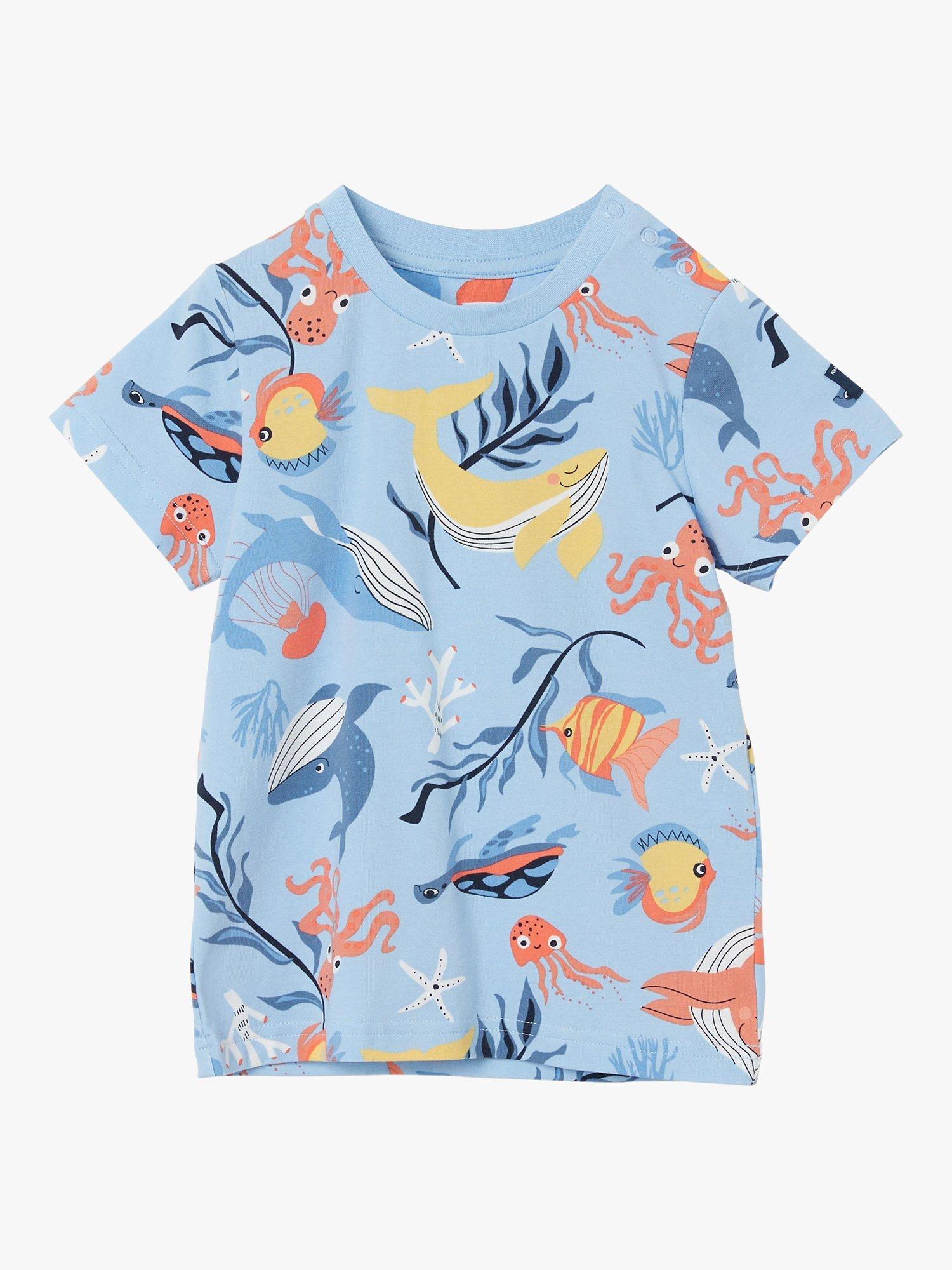 Polarn O. Pyret Kids' Sea Life Print T-Shirt, Blue/Multi