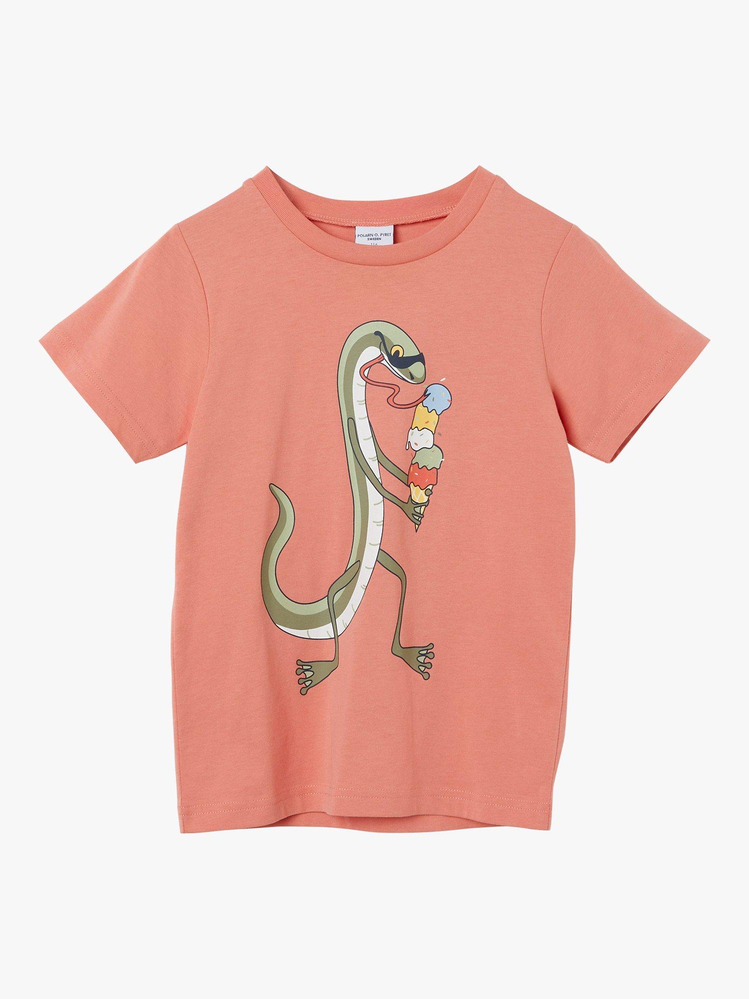 Polarn O. Pyret Kids' Lizard Print T-Shirt, Pink/Multi
