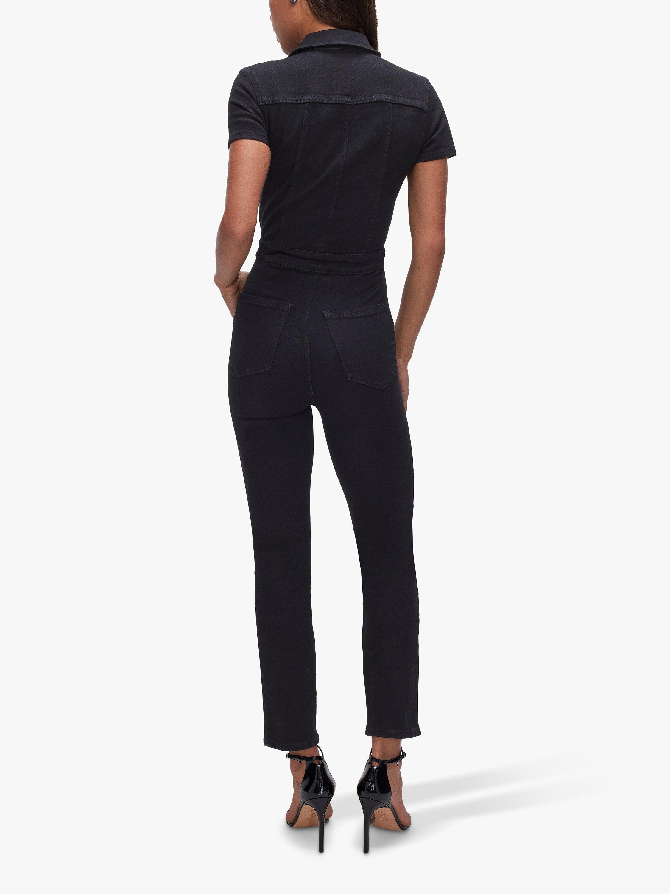 Product image 3 of 7, which shows Good American Short Sleeve Denim Jumpsuit, Black, XS