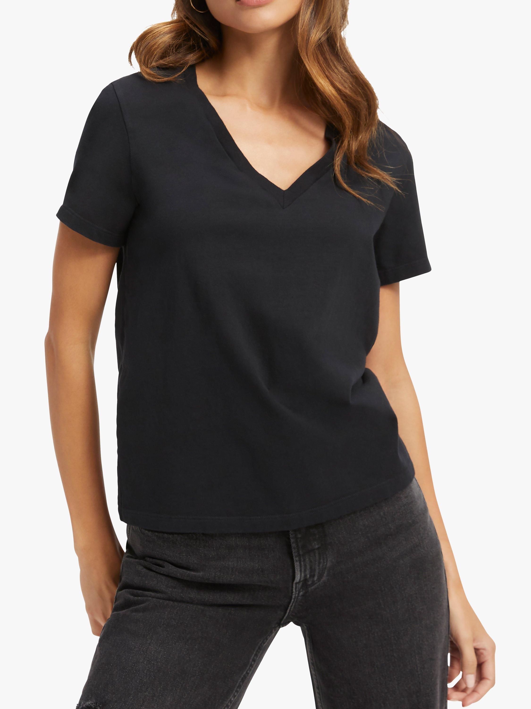 Product image 1 of 8, which shows Good American Heritage Plain V-Neck T-Shirt, Black, XS