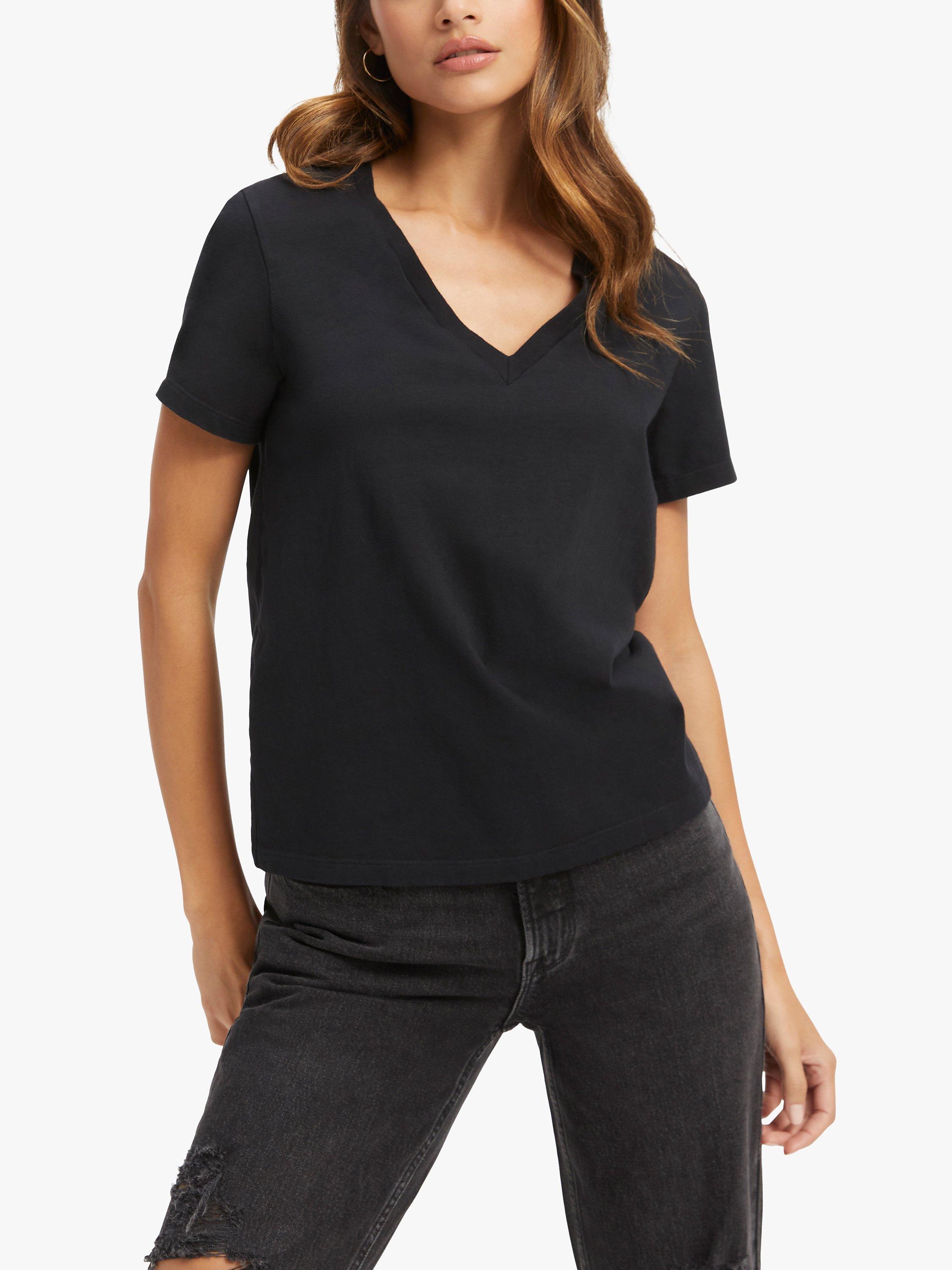 Product image 2 of 8, which shows Good American Heritage Plain V-Neck T-Shirt, Black, XS