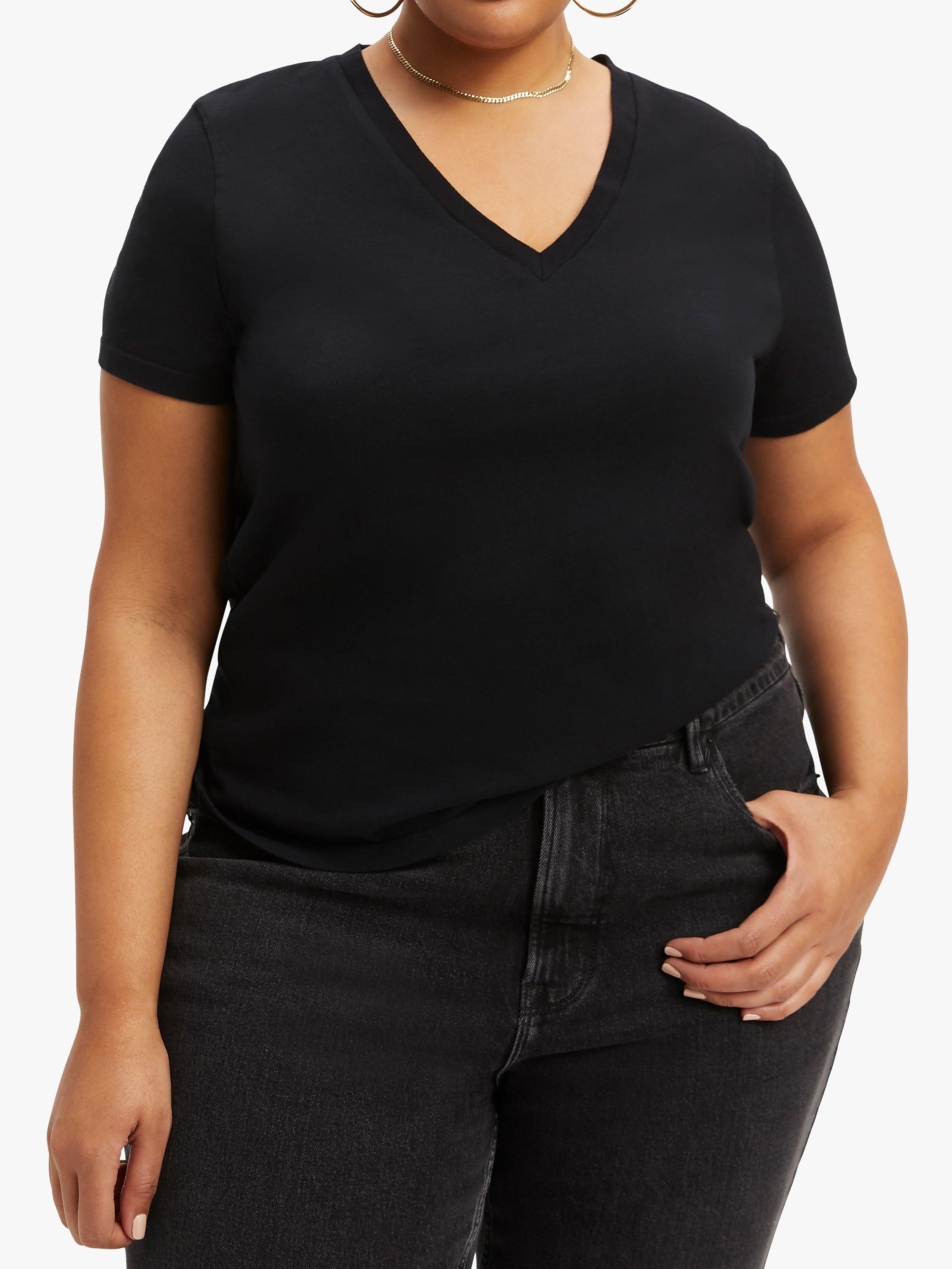Product image 5 of 8, which shows Good American Heritage Plain V-Neck T-Shirt, Black, XS