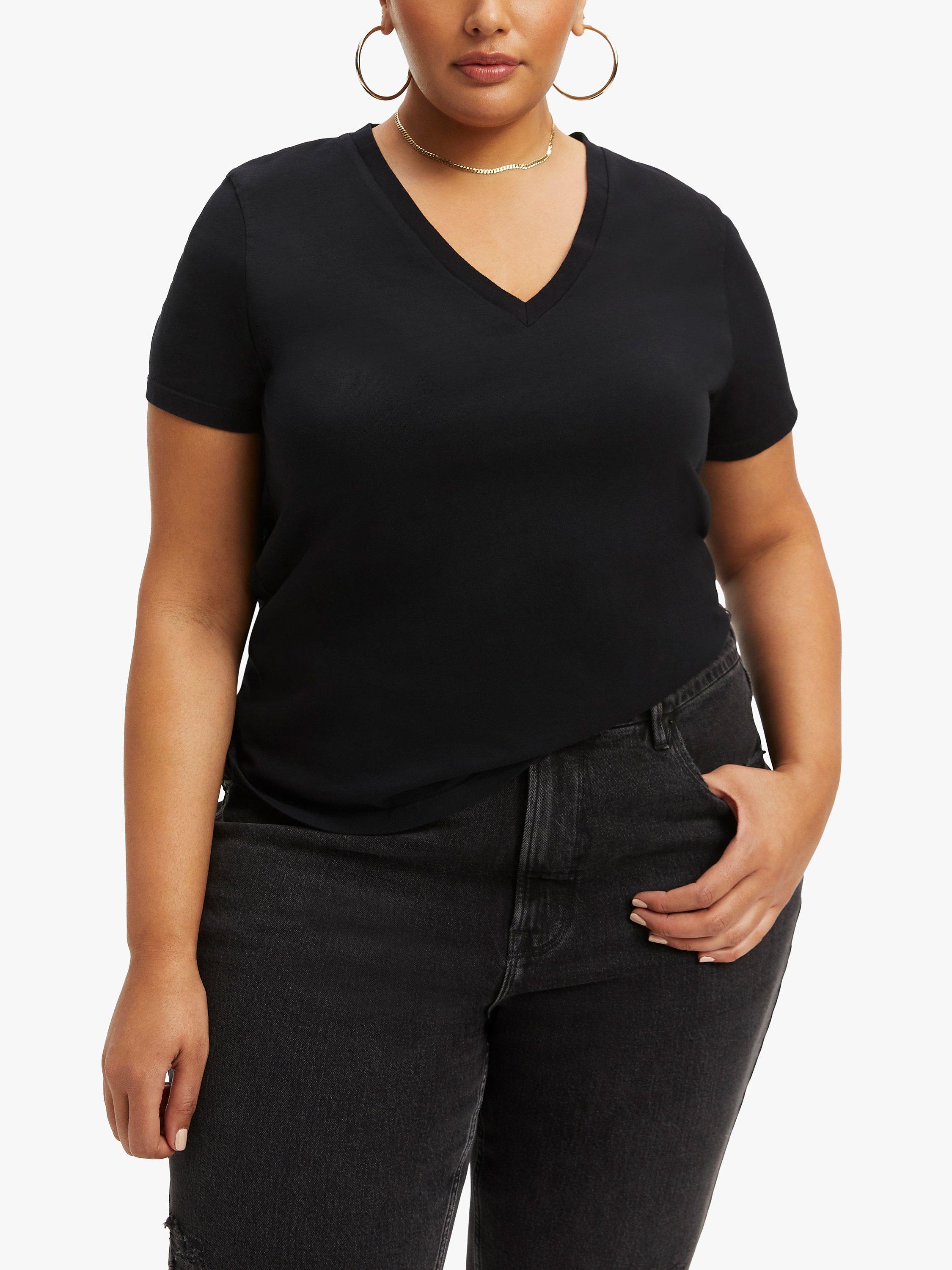 Product image 6 of 8, which shows Good American Heritage Plain V-Neck T-Shirt, Black, XS