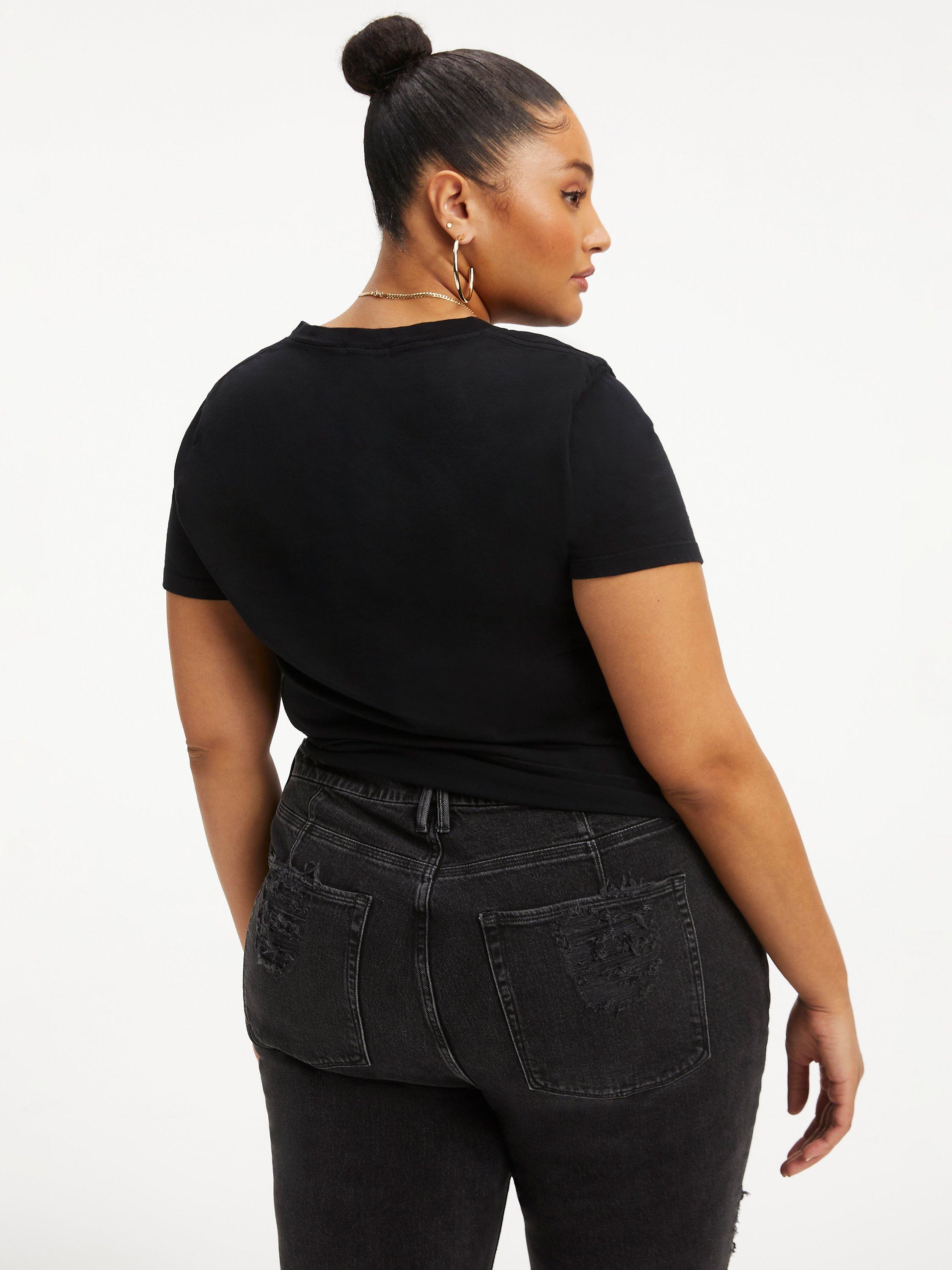 Product image 8 of 8, which shows Good American Heritage Plain V-Neck T-Shirt, Black, XS