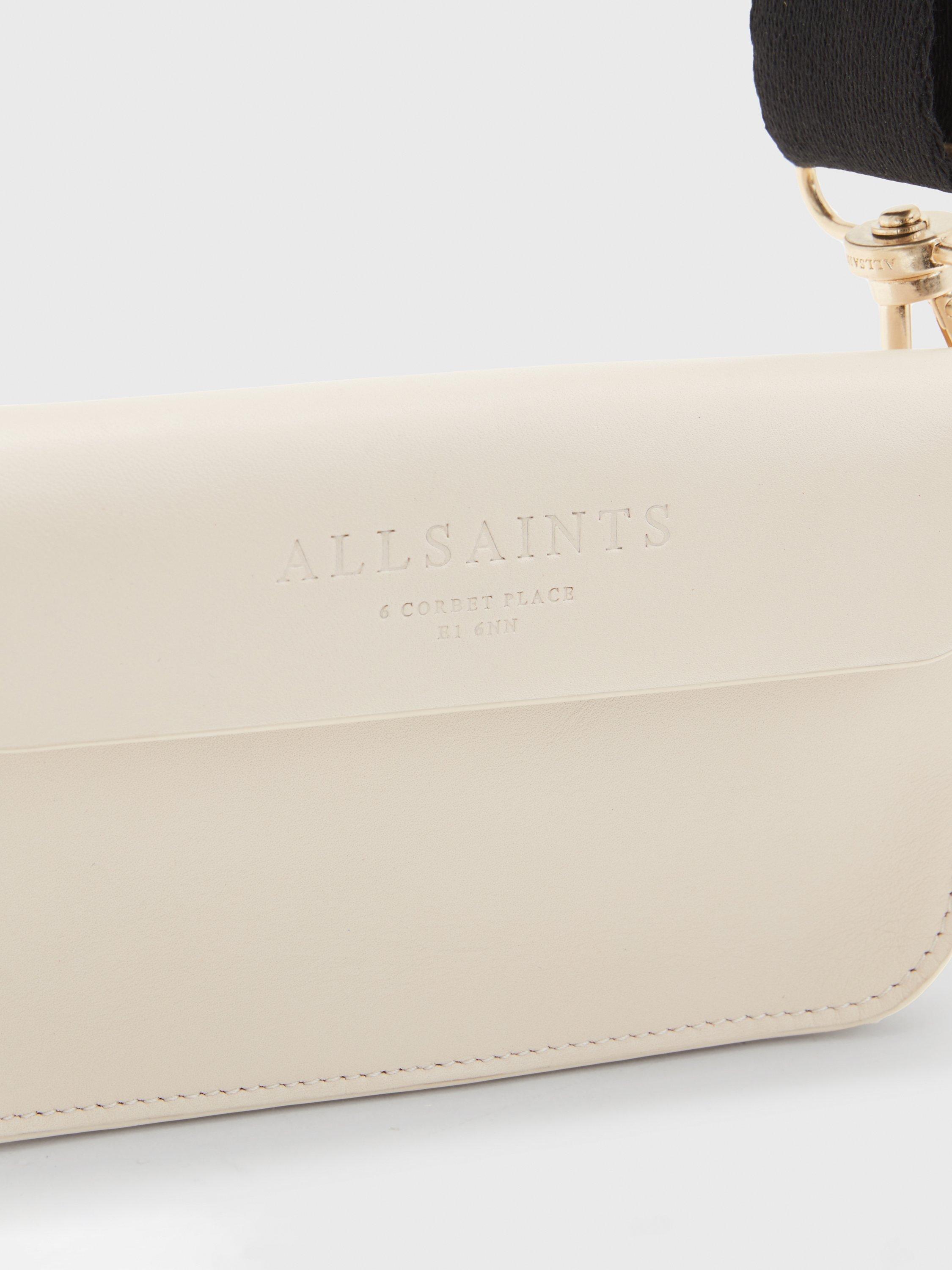 Product image 5 of 7, which shows AllSaints Zoe Leather Cross Body Bag, Ivory White, One Size