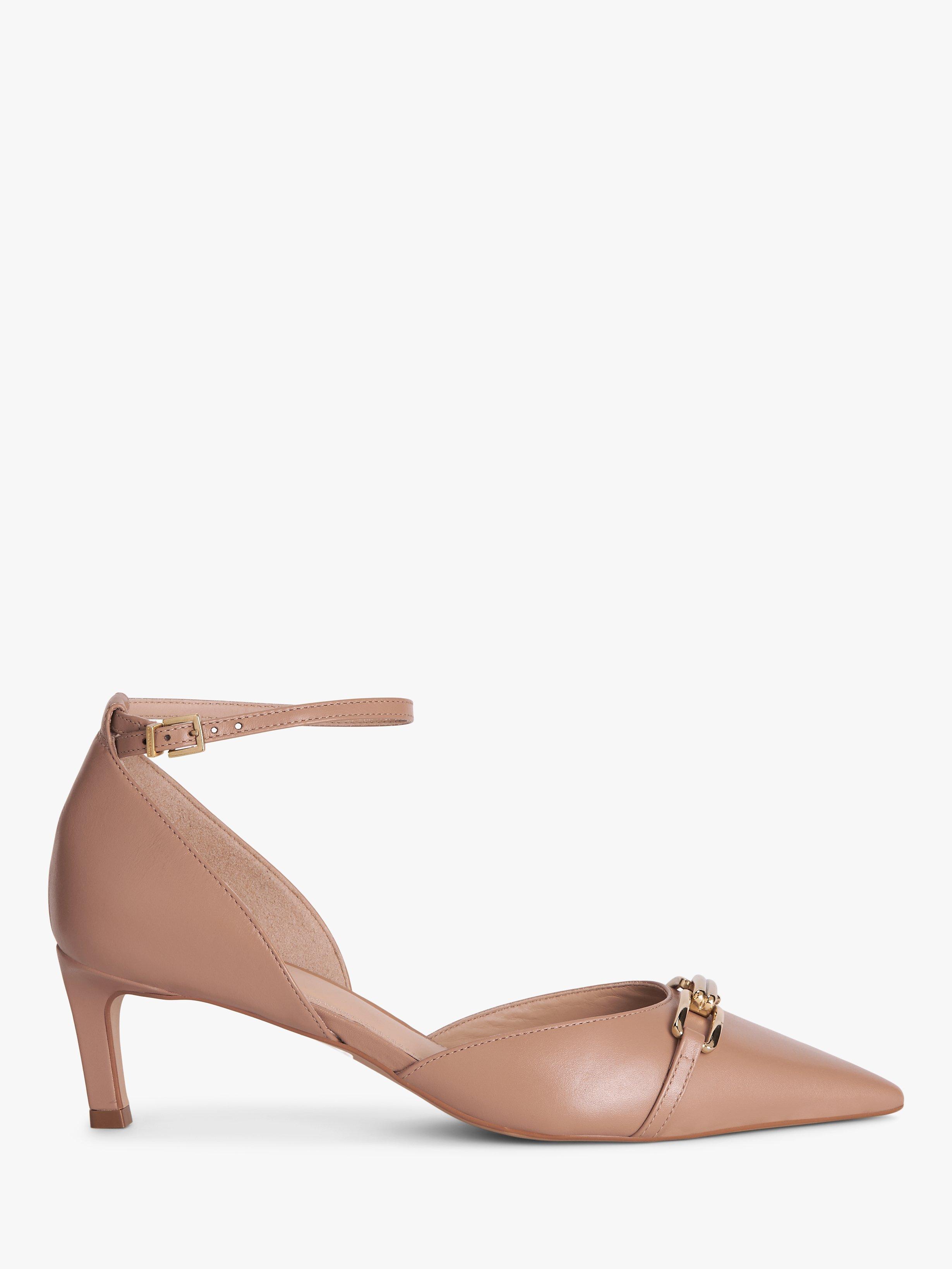 John Lewis Bellini Leather Snaffle Trim Mid Heel Slingback Open Court Shoes, Beige, 7