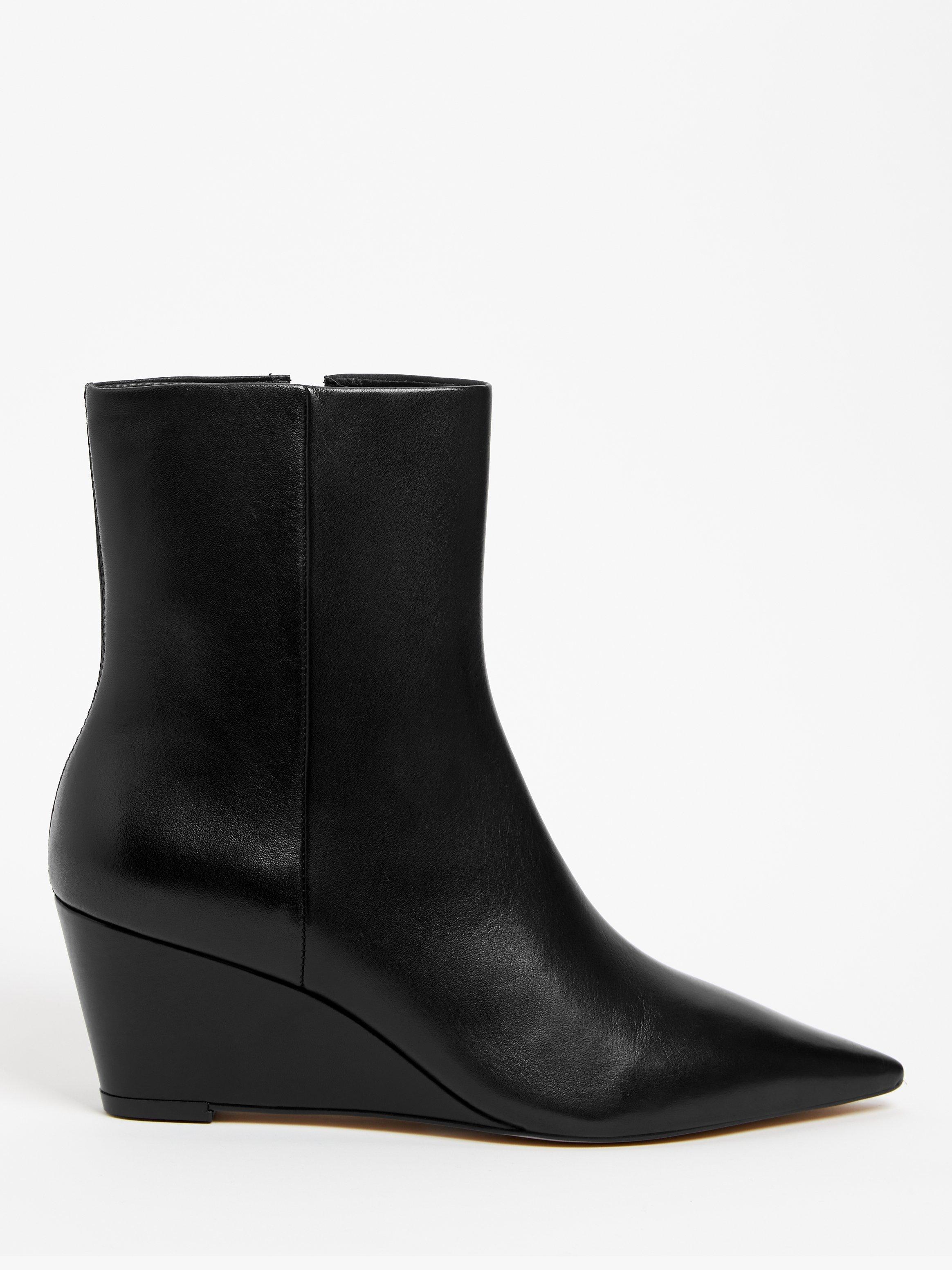 John Lewis October Leather Dressy Wedge Heel Ankle Boots, Black