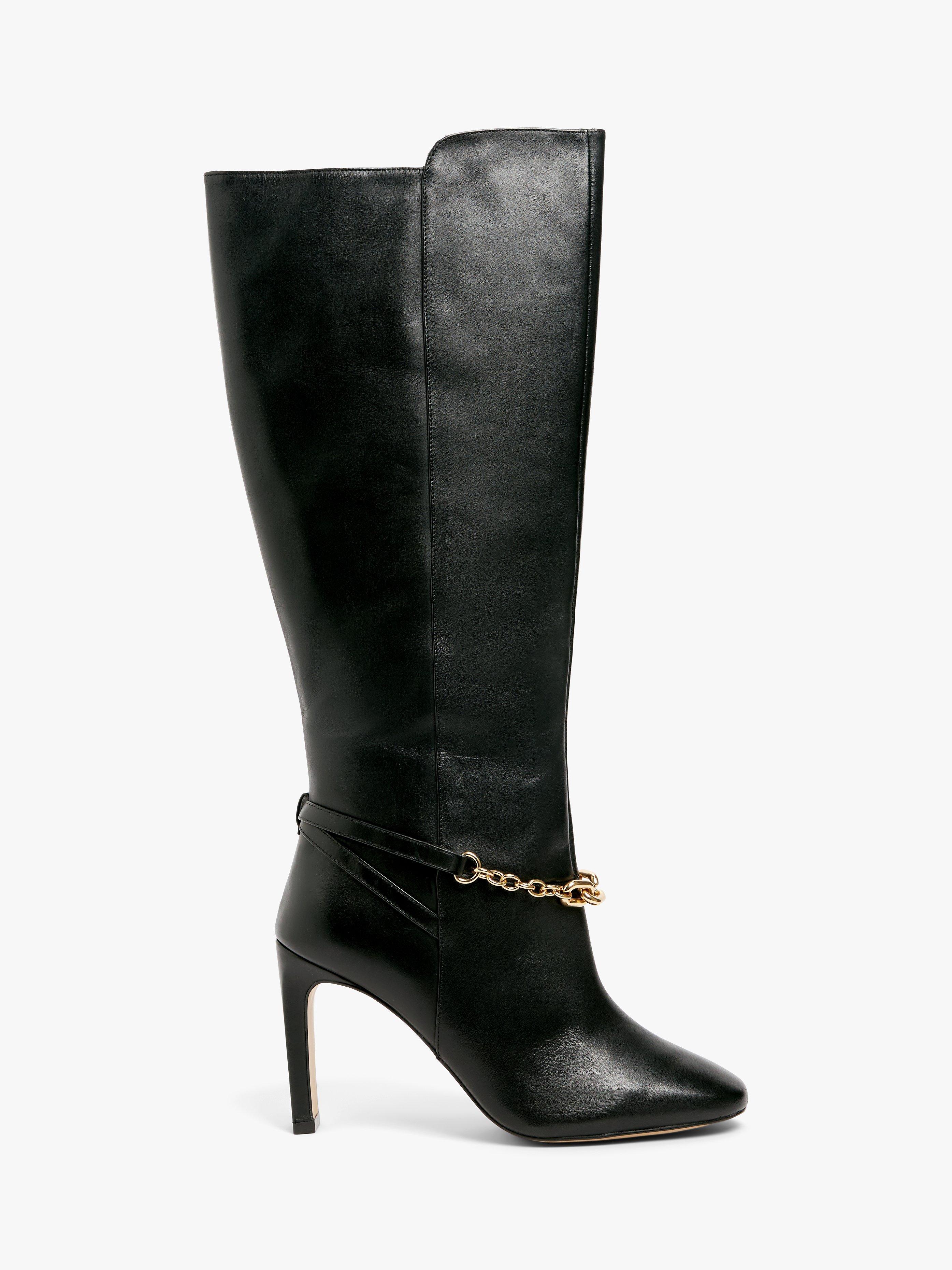 John Lewis Sapphire Chain Detail High Heel Long Boots Black