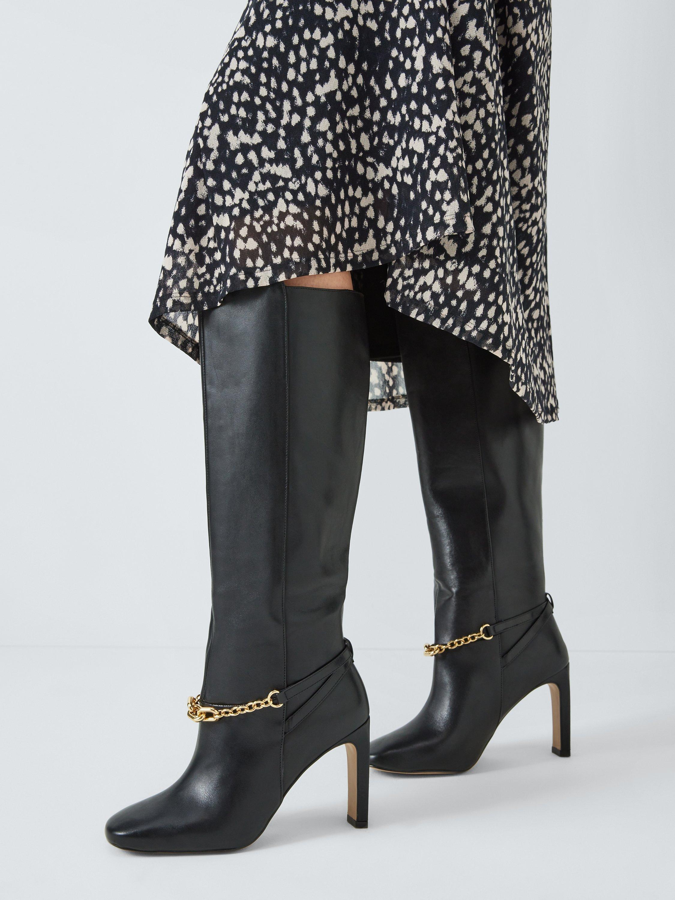 John Lewis Sapphire Chain Detail High Heel Long Boots Black