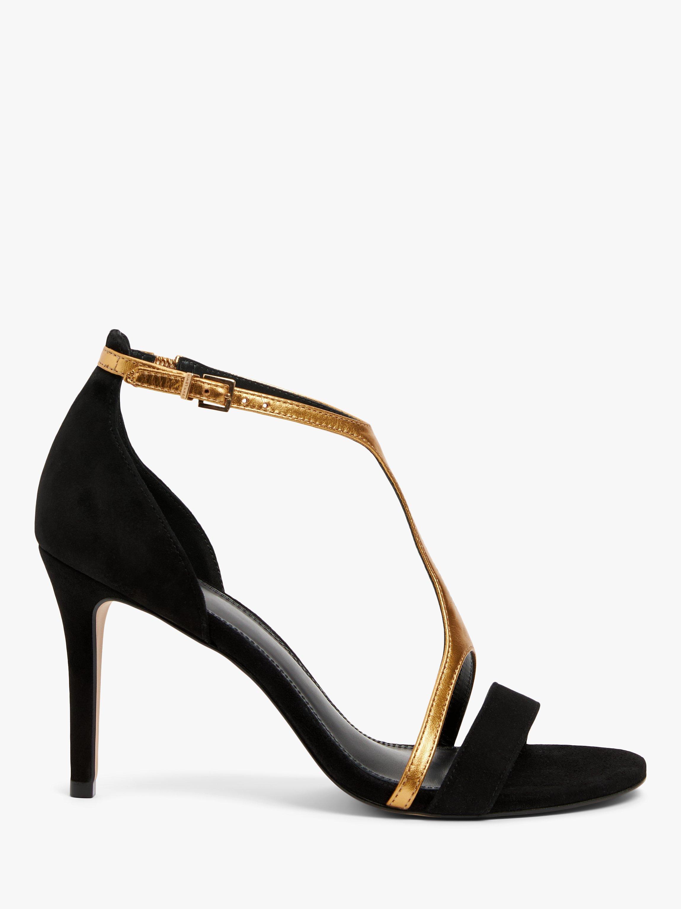 John Lewis Maryland Suede High Heel Dressy T Bar Sandals Black Gold