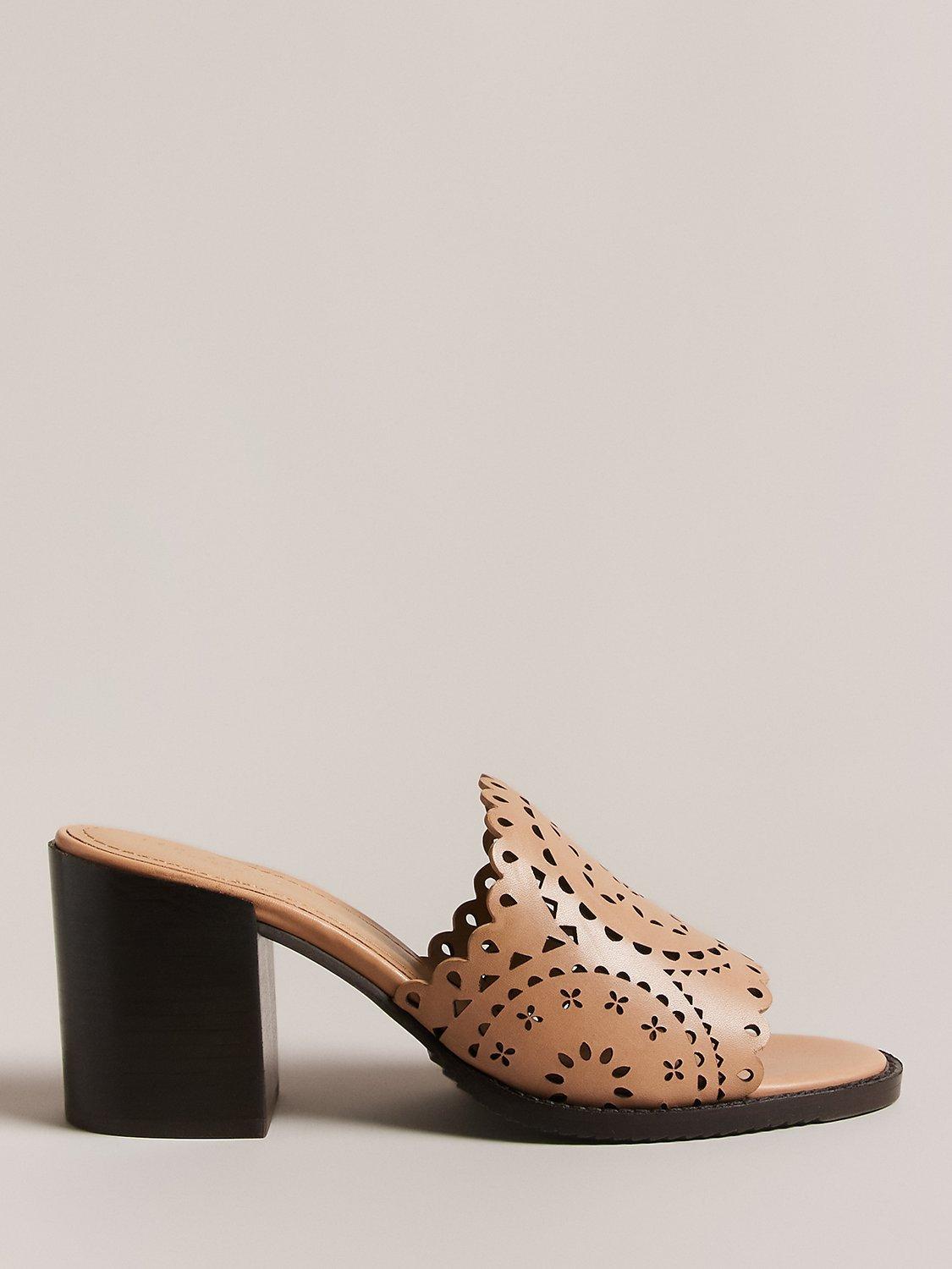 Ted Baker Beebah Laser Cut Block Heel Leather Mules, Light Brown