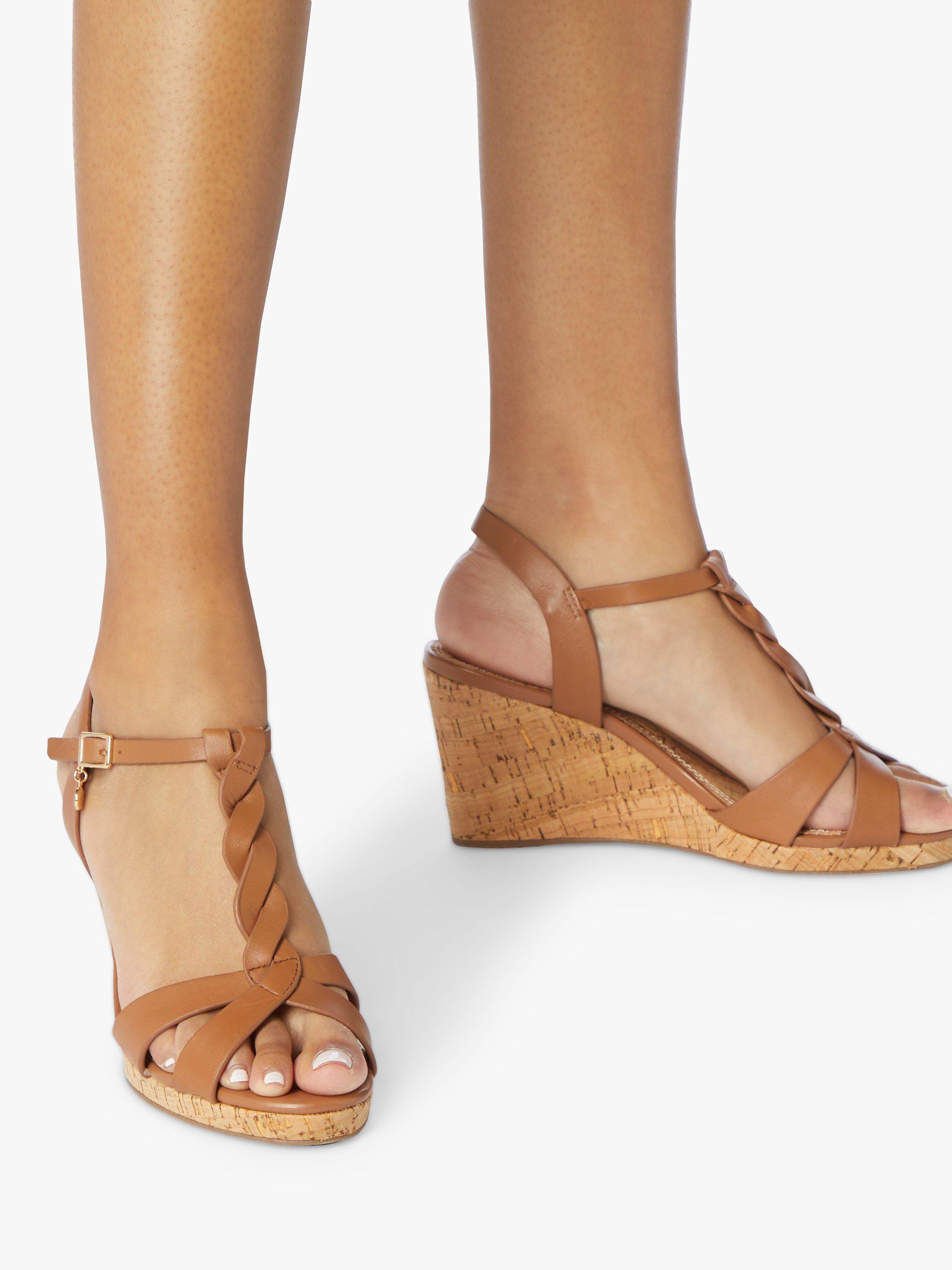 Product image 2 of 6, which shows Dune London Koala Wide Fit Leather Wedge Heel Sandals, Tan, 3