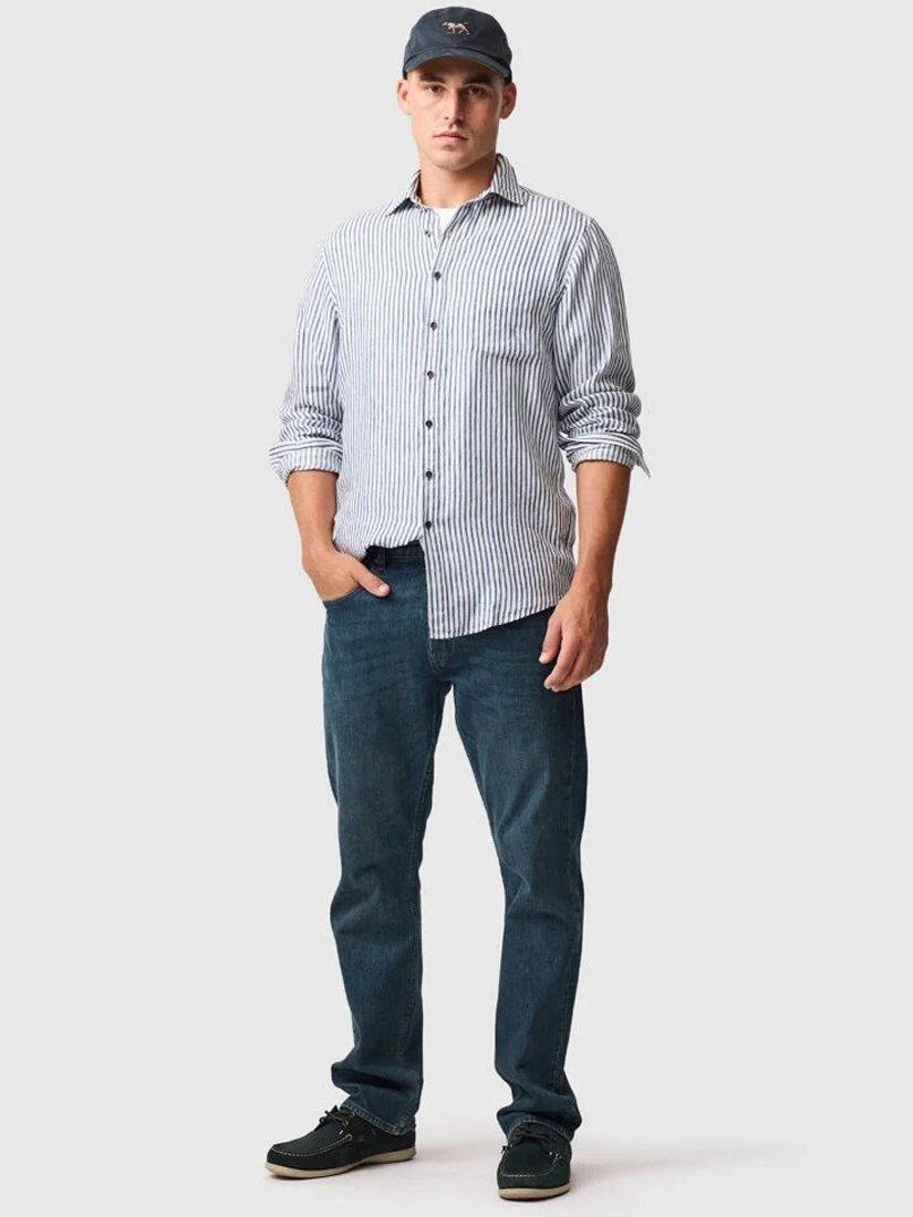 Product image 2 of 6, which shows Rodd & Gunn Port Charles Stripe Linen Slim Fit Long Sleeve Shirt, Deep Ocean, M