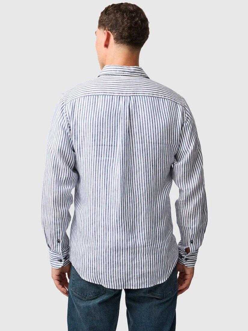 Product image 3 of 6, which shows Rodd & Gunn Port Charles Stripe Linen Slim Fit Long Sleeve Shirt, Deep Ocean, M