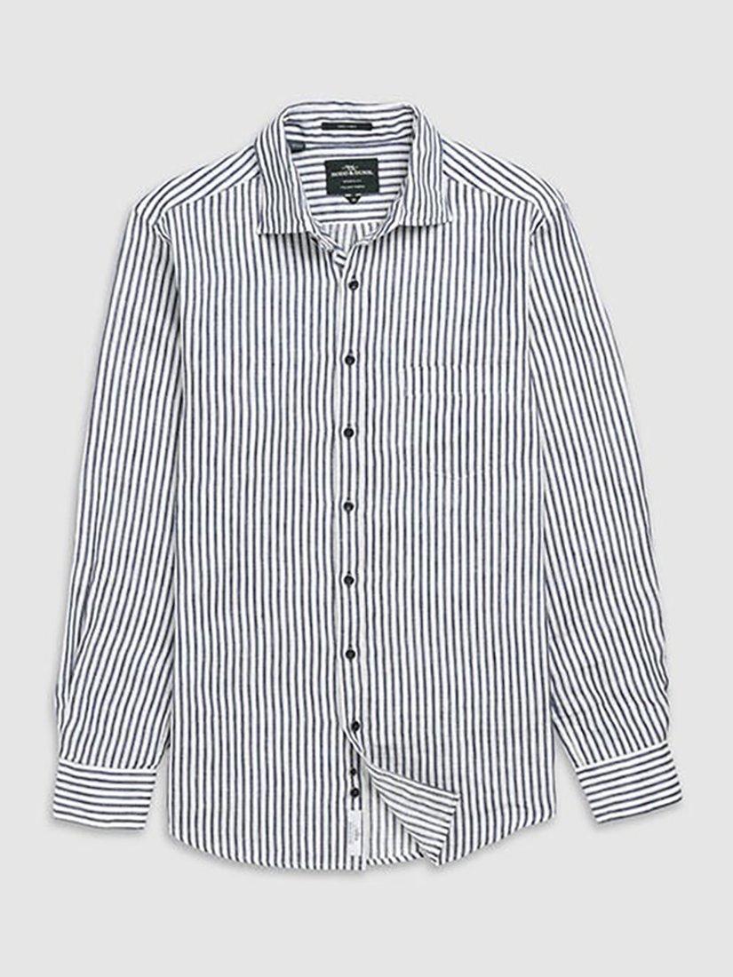 Product image 5 of 6, which shows Rodd & Gunn Port Charles Stripe Linen Slim Fit Long Sleeve Shirt, Deep Ocean, M