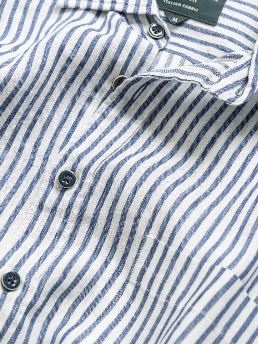 Product image 6 of 6, which shows Rodd & Gunn Port Charles Stripe Linen Slim Fit Long Sleeve Shirt, Deep Ocean, M
