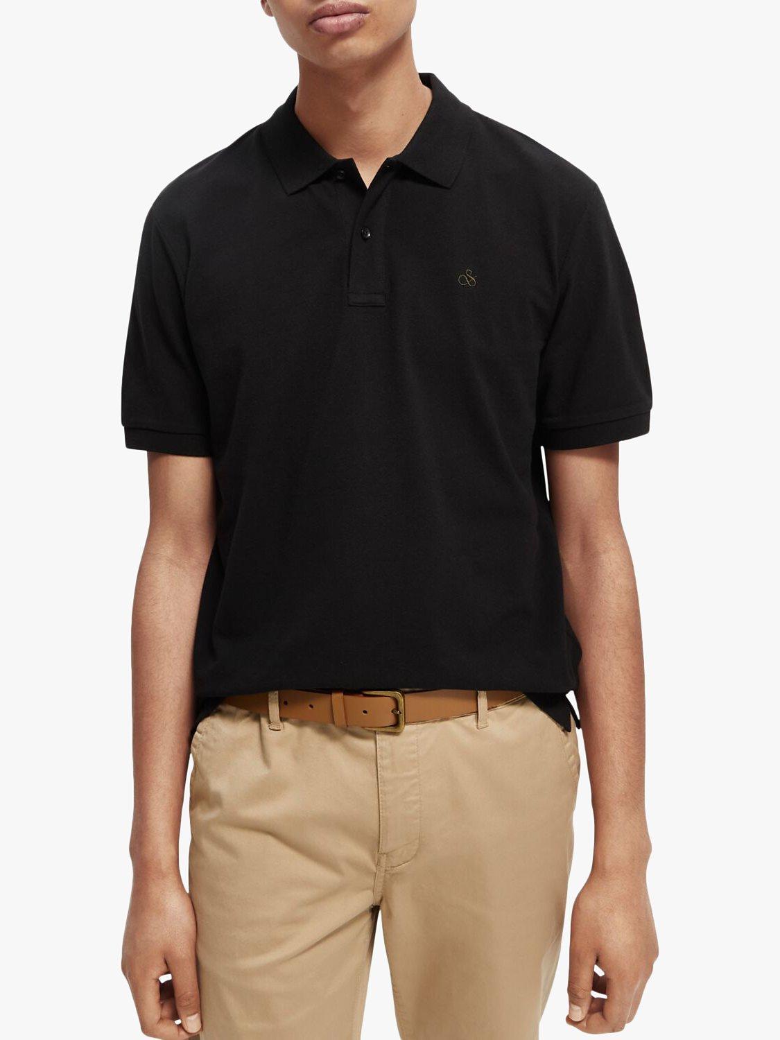 Product image 1 of 5, which shows Scotch & Soda Short Sleeve Pique Polo Shirt, 0008 - Black, M