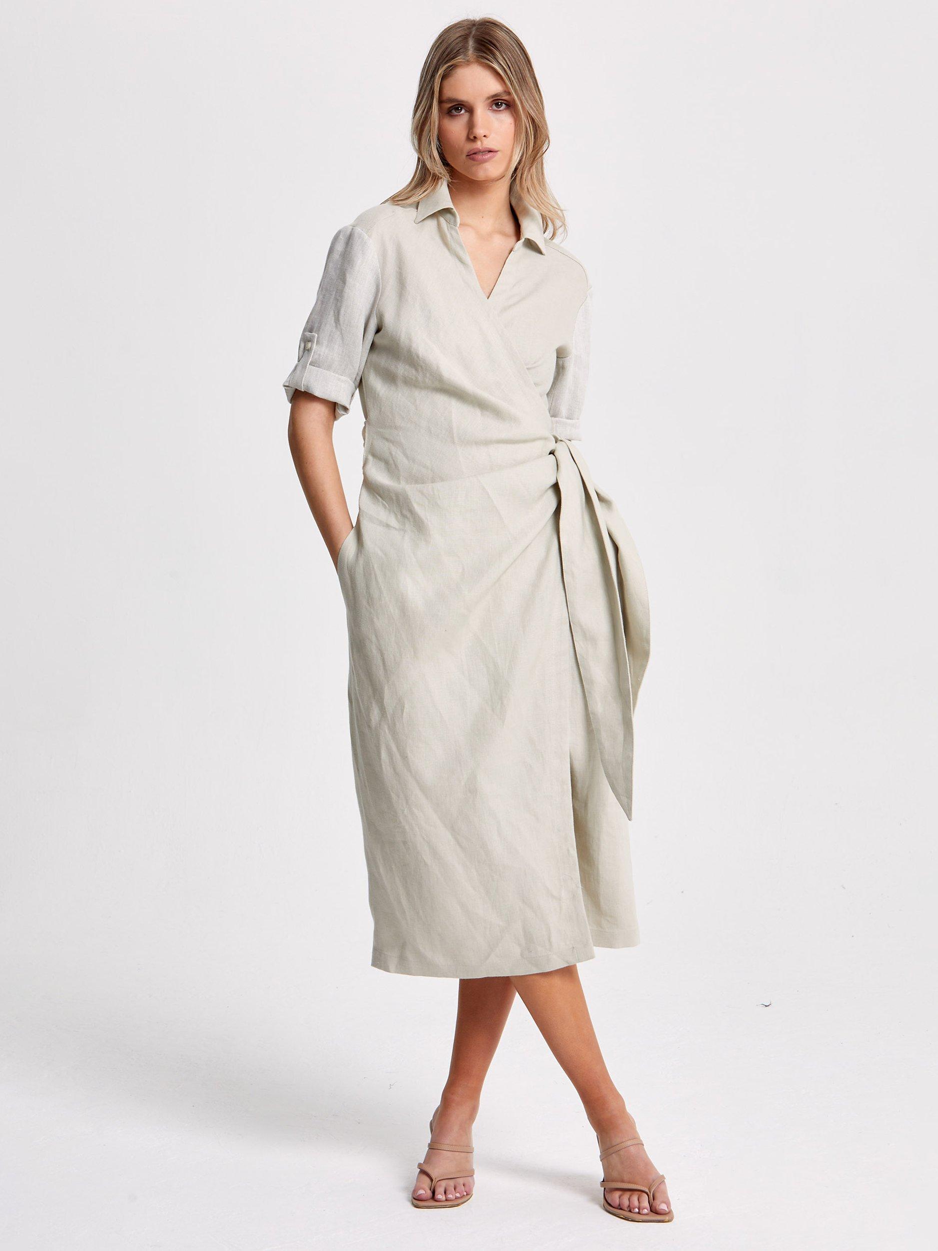 Helen McAlinden Leonne Plain Linen Wrap Dress, Oatmeal