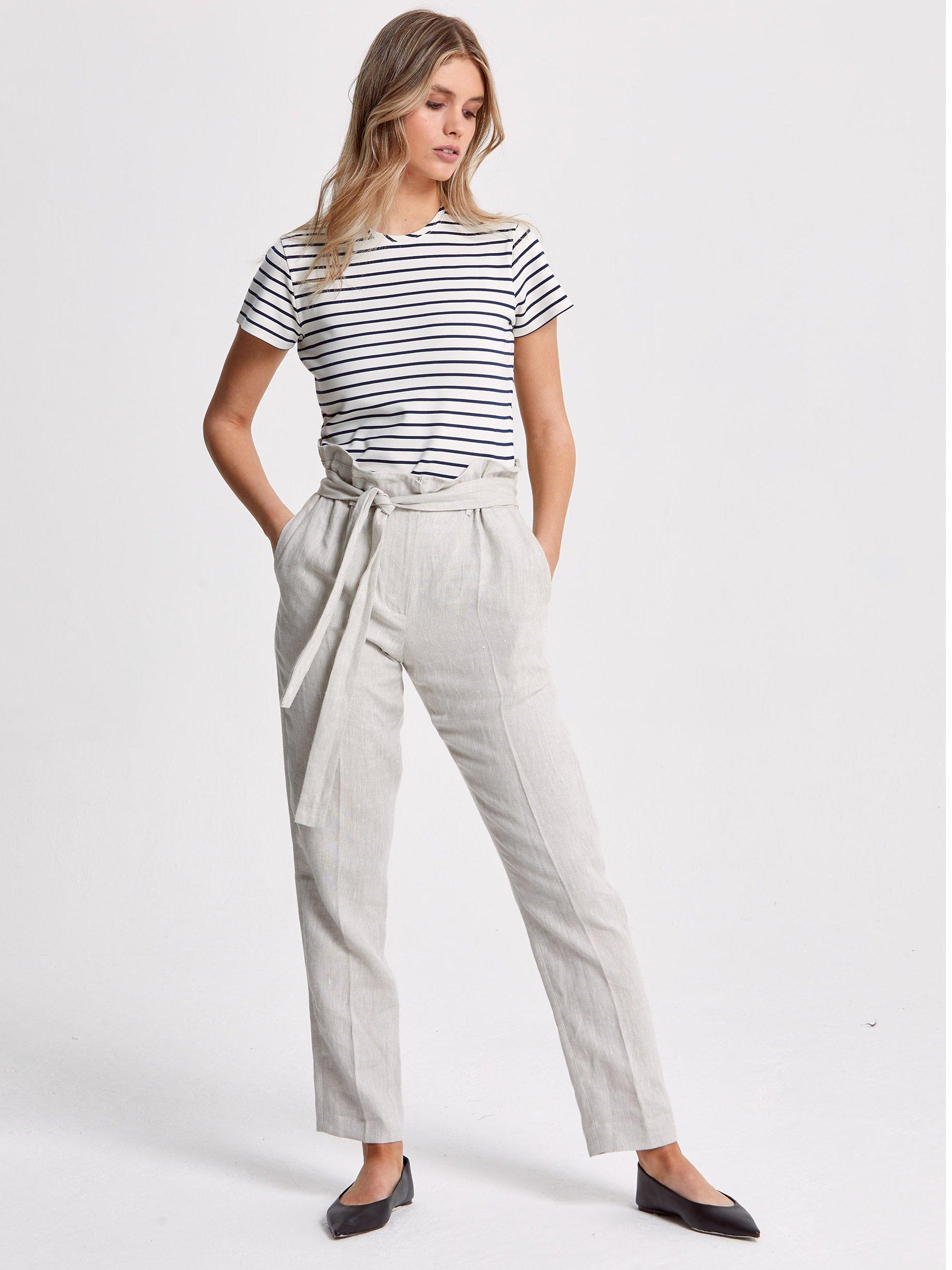 Helen McAlinden Brenda Plain Linen Trousers, Oatmeal, S