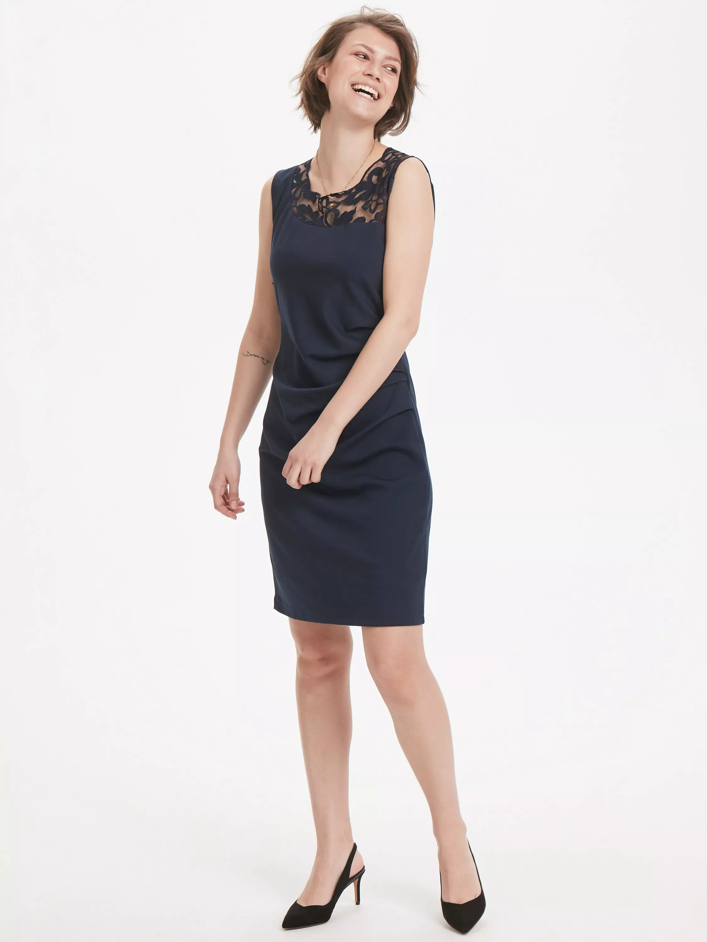 Buy (Quwqhs)Women O Neck Casual Lace Short Sleeve Above Knee Dress