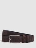 Reiss Dante Suede Leather Belt, Chocolate