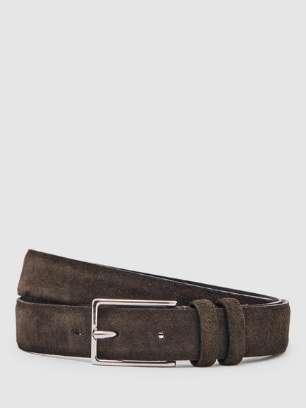 Reiss Dante Suede Leather Belt, Chocolate