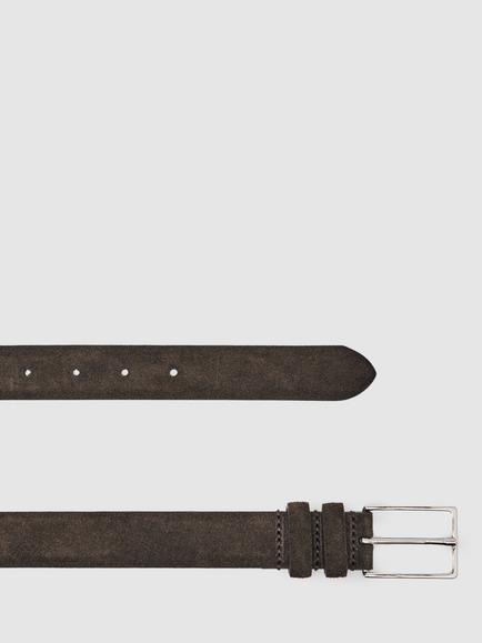 Reiss Dante Suede Leather Belt - view 2, Chocolate