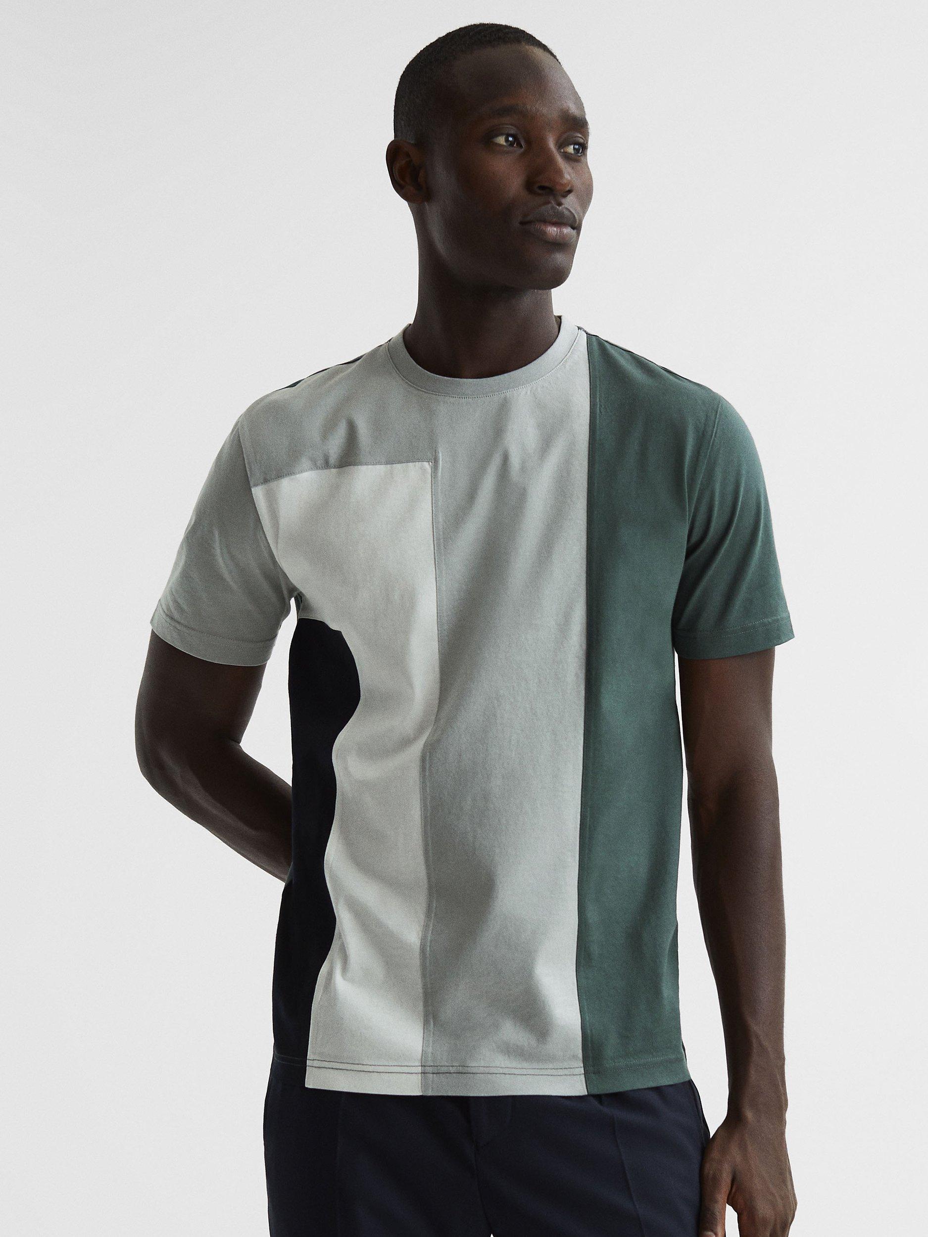 Reiss Viejo Colour Block Short Sleeve T-Shirt, Green/Multi
