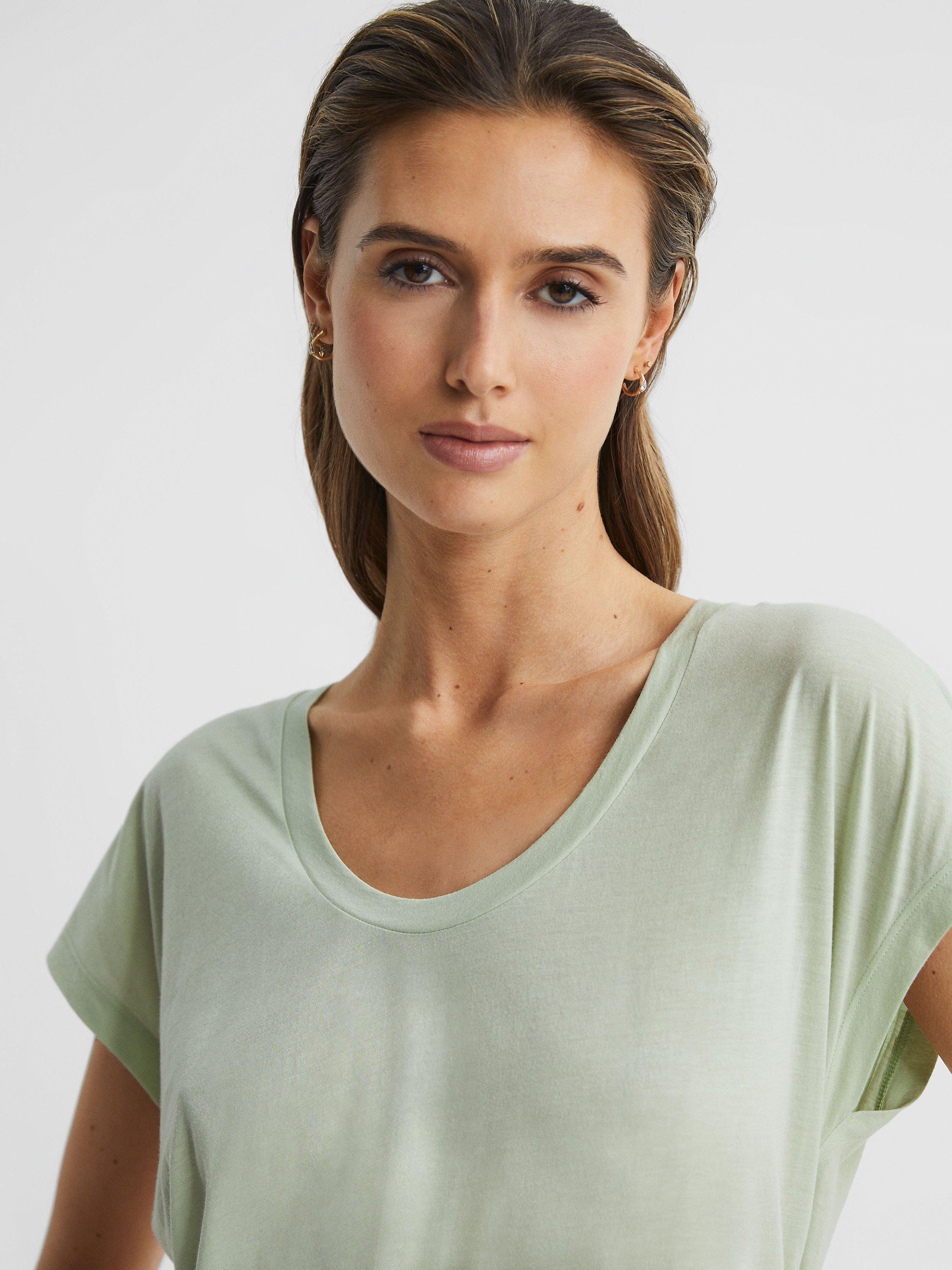 Reiss Caia Scoop Neck T-Shirt, Pistachio, L