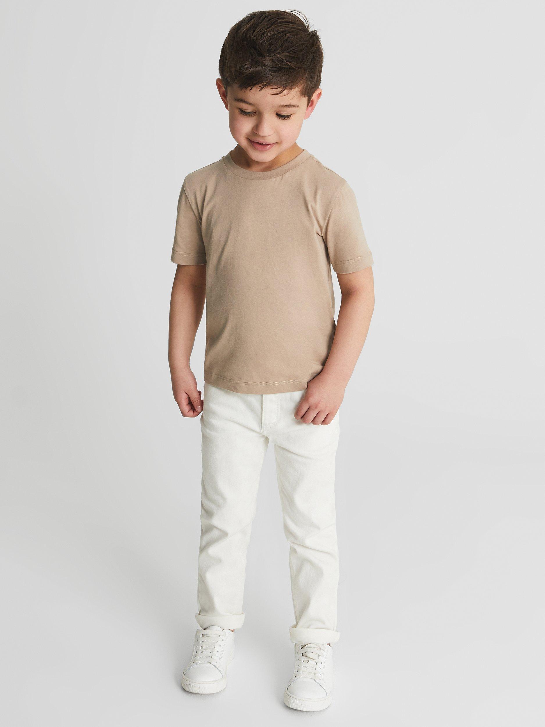 Product image 2 of 5, which shows Reiss Kids' Bless Crew Neck Cotton T-Shirt, Stone, 3-4 years