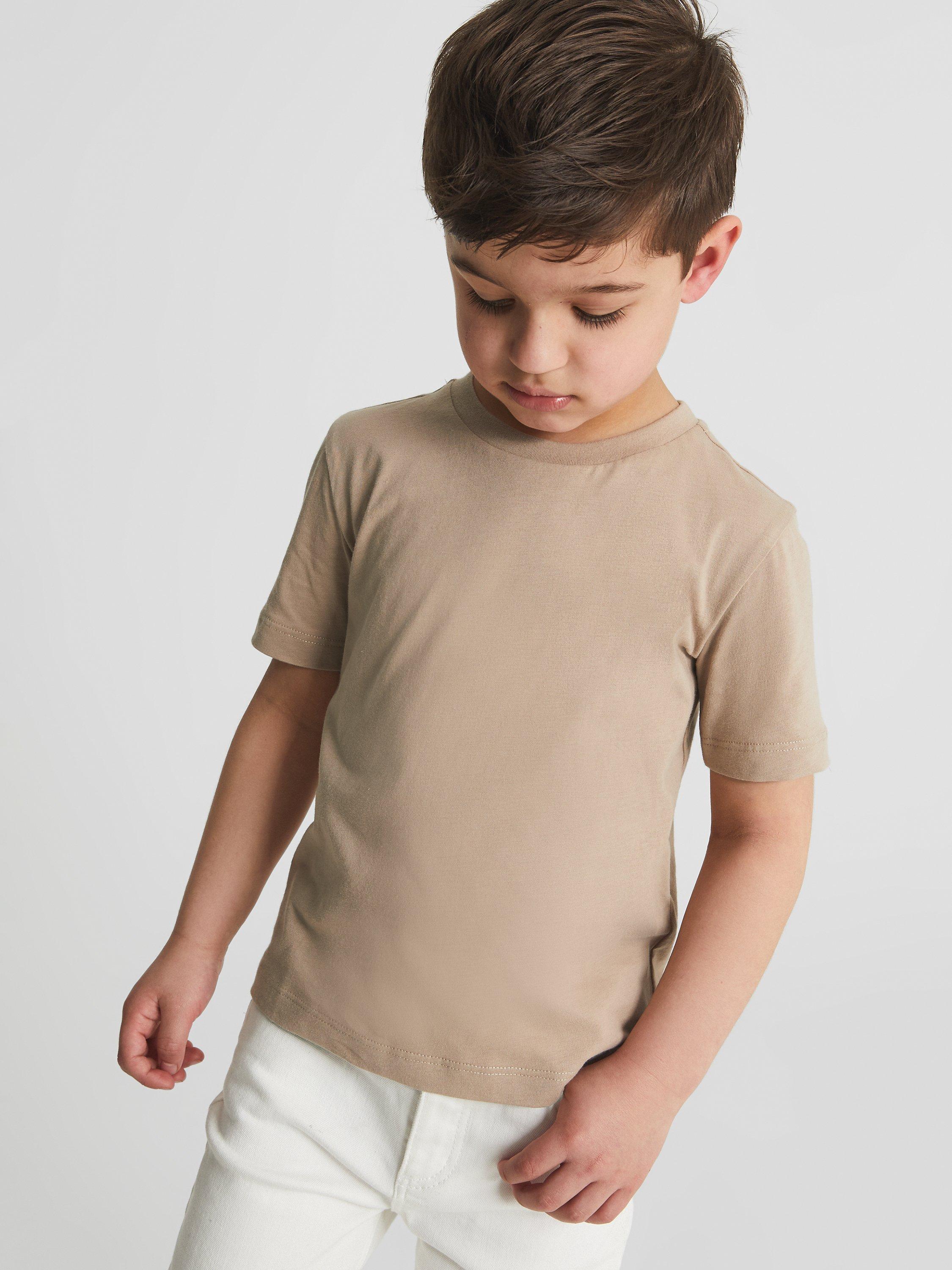 Product image 1 of 5, which shows Reiss Kids' Bless Crew Neck Cotton T-Shirt, Stone, 3-4 years
