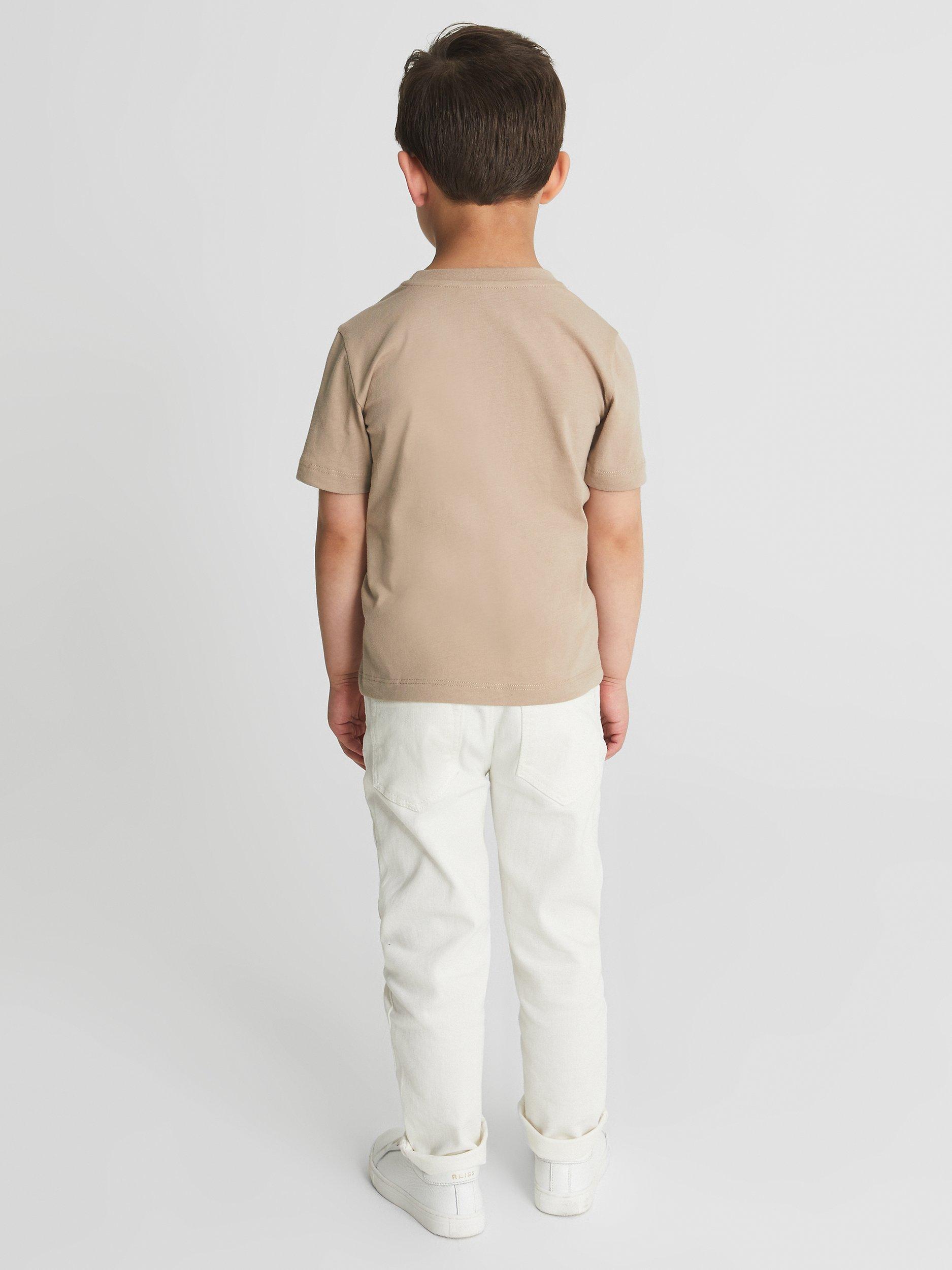 Product image 3 of 5, which shows Reiss Kids' Bless Crew Neck Cotton T-Shirt, Stone, 3-4 years