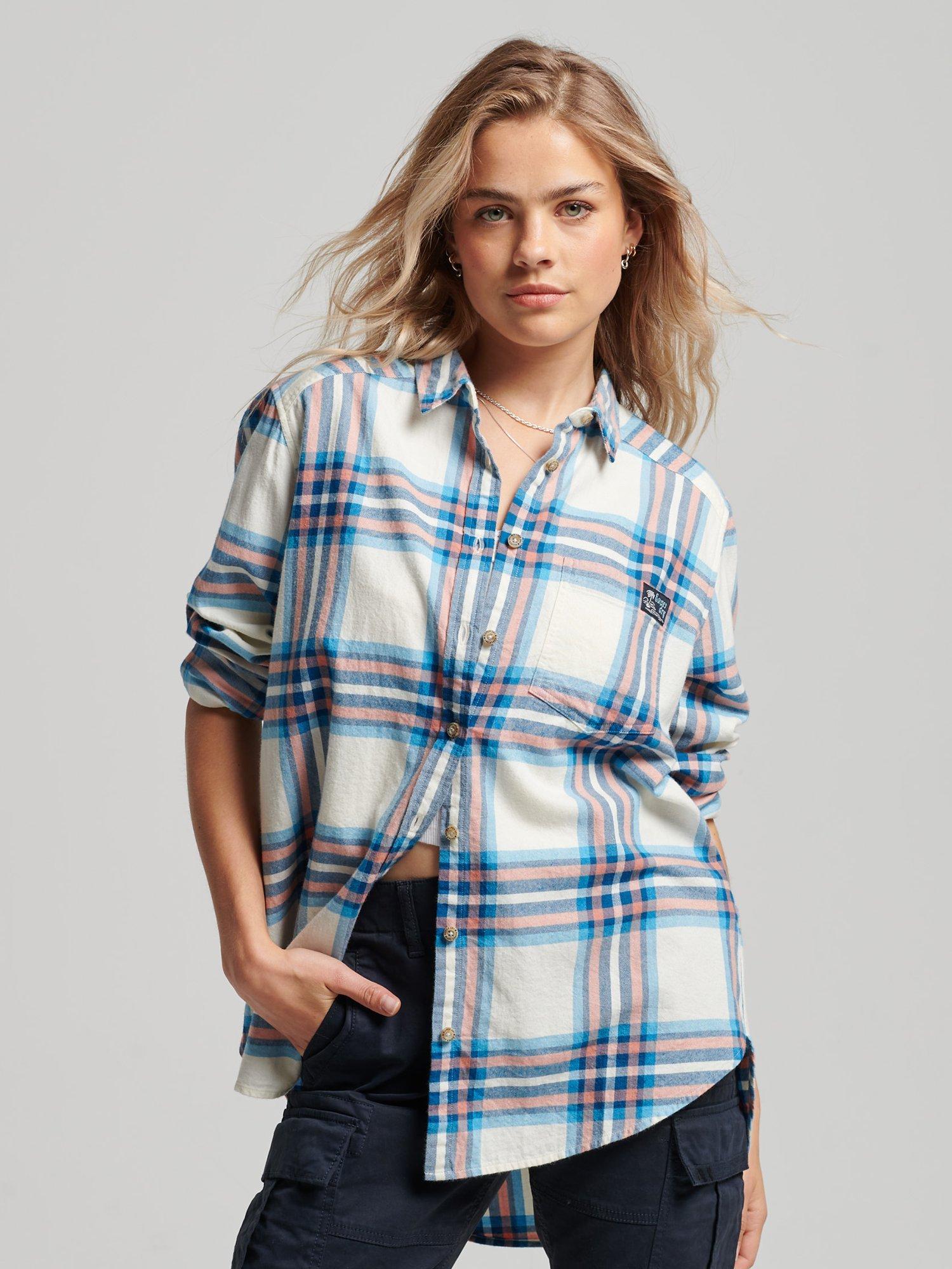 Superdry Relaxed Check Shirt, Ivory Pink Check