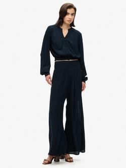 Superdry Long Sleeve Lace Trim Smocked Blouse - view 2, Eclipse Navy