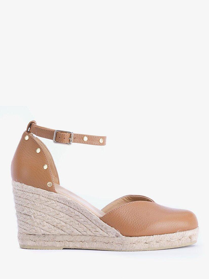 Mint Velvet Cheryl Leather Stud Espadrille Heel Sandals, Tan