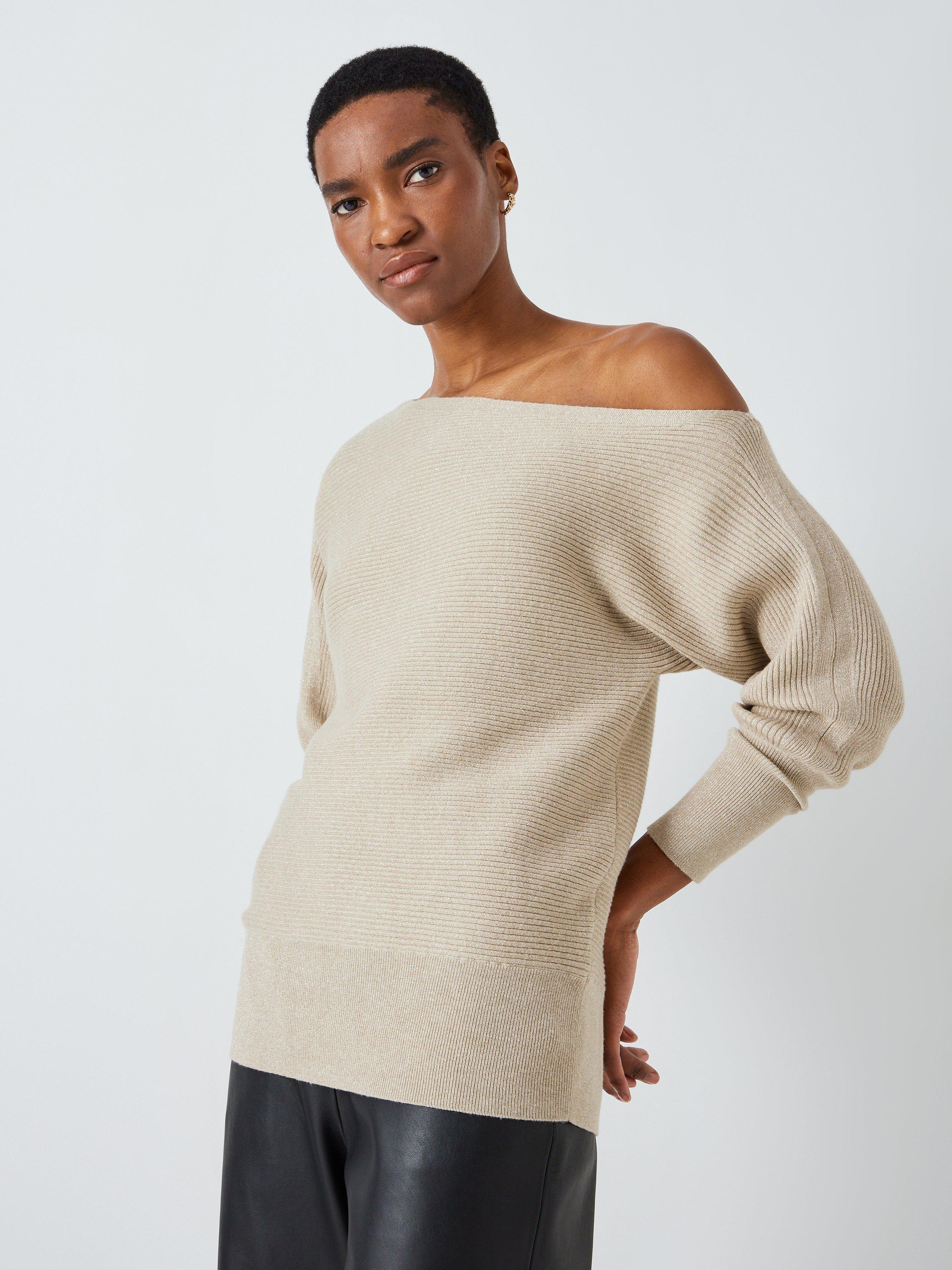 John Lewis Cotton Blend Off Shoulder Jumper, Gold