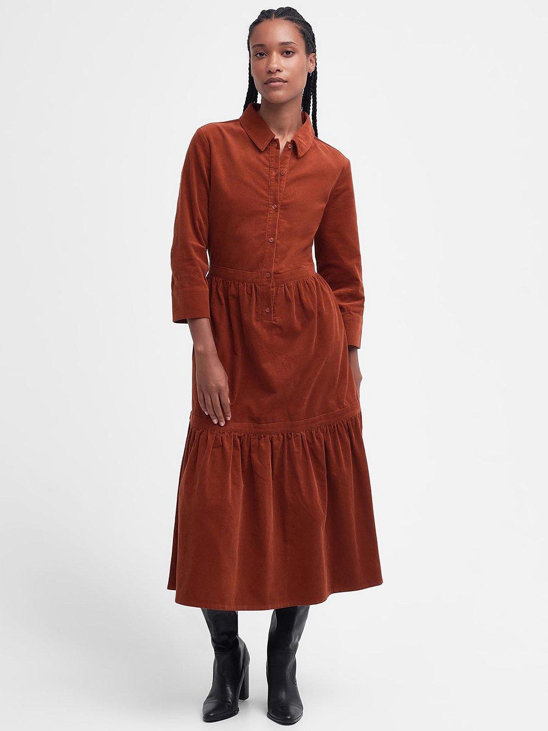 Barbour Ayla Corduroy Midi Dress, Rust