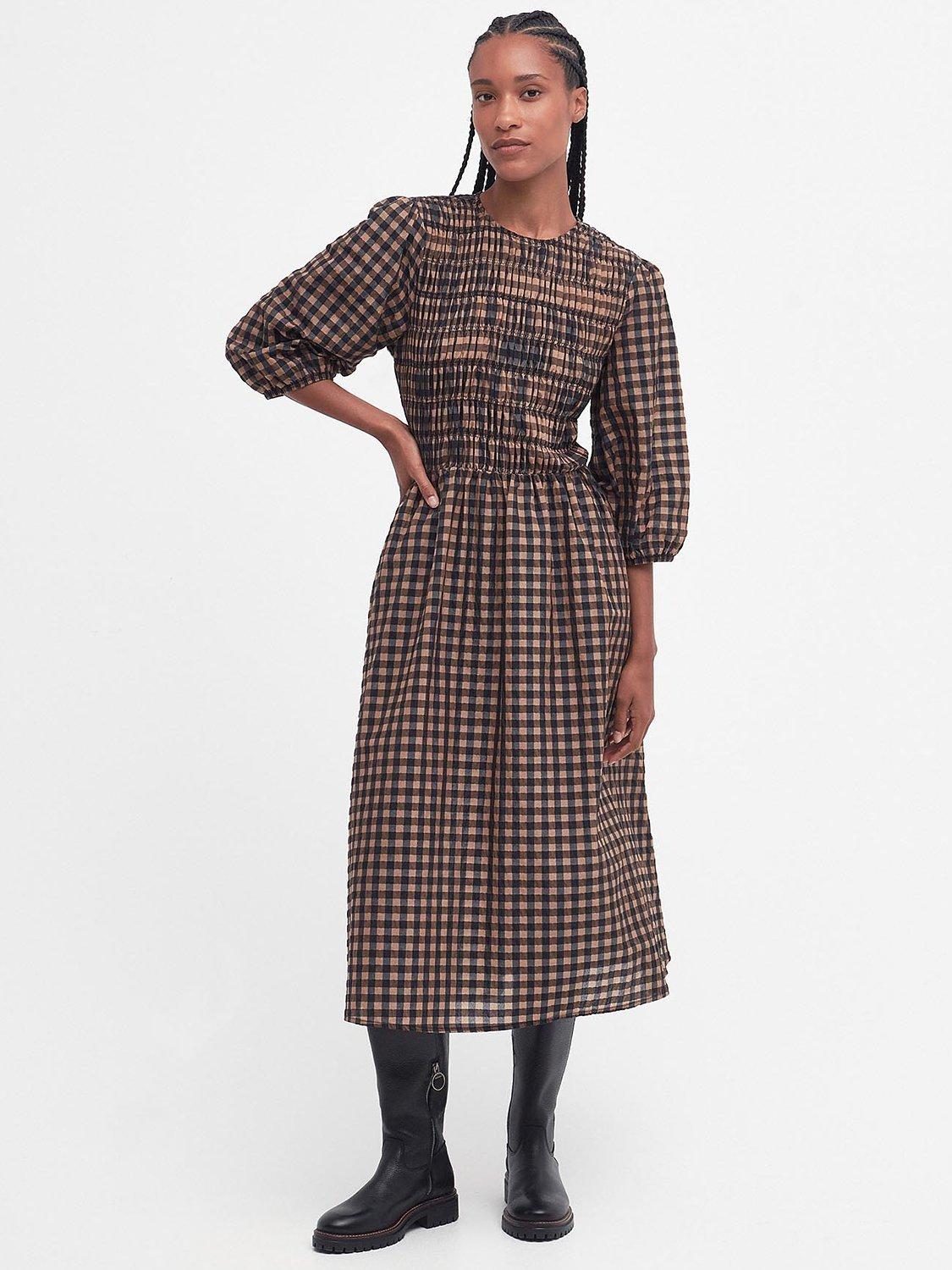 Barbour Tomorrow's Archive Blaire Check Midi Dress, Black/Hessian