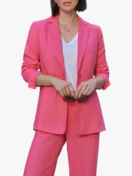 Pure Collection Longline Linen Blazer, Pink, Pink
