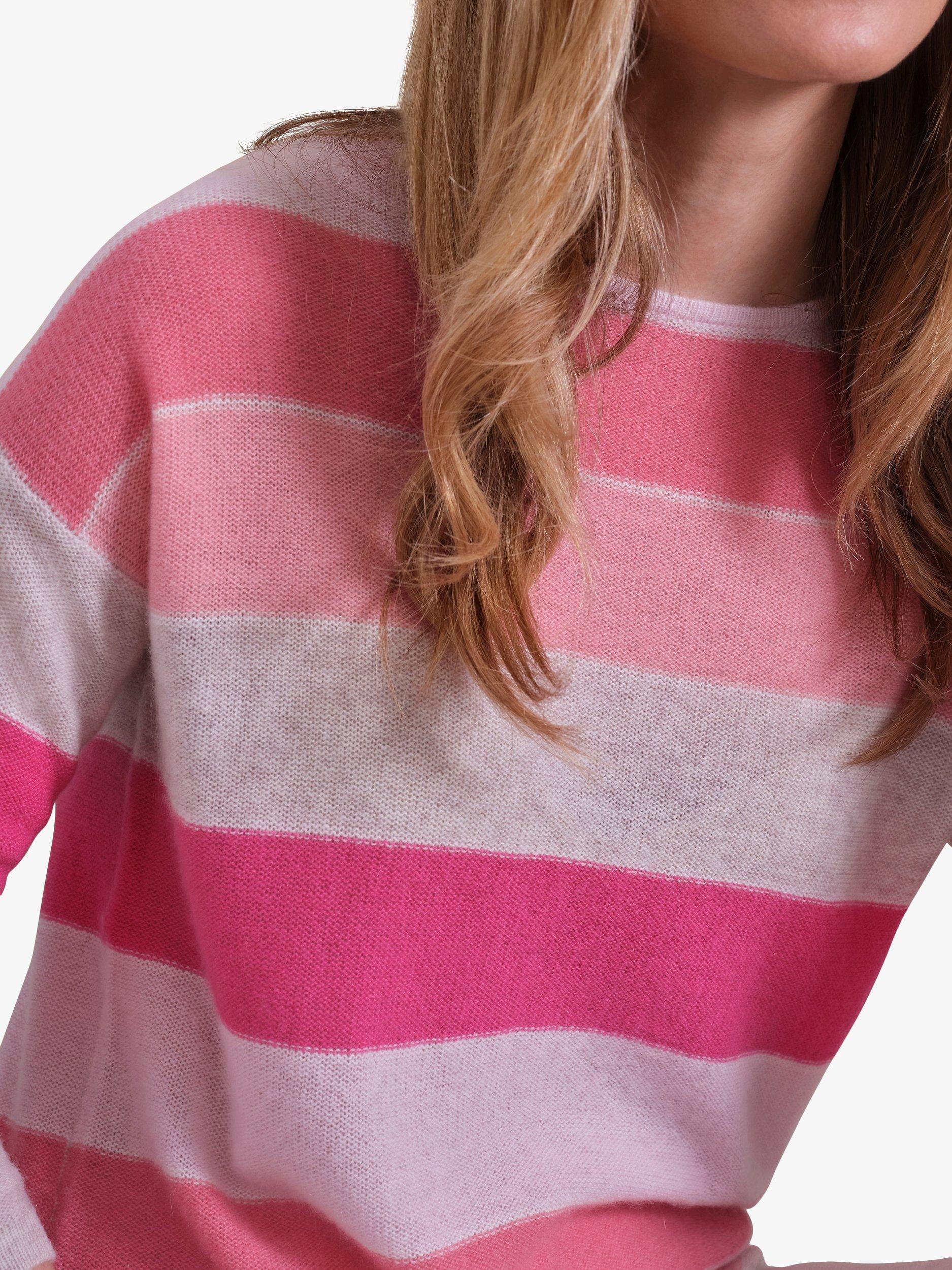 Product image 3 of 3, which shows Pure Collection Stripe Cashmere Jumper, Pink, S