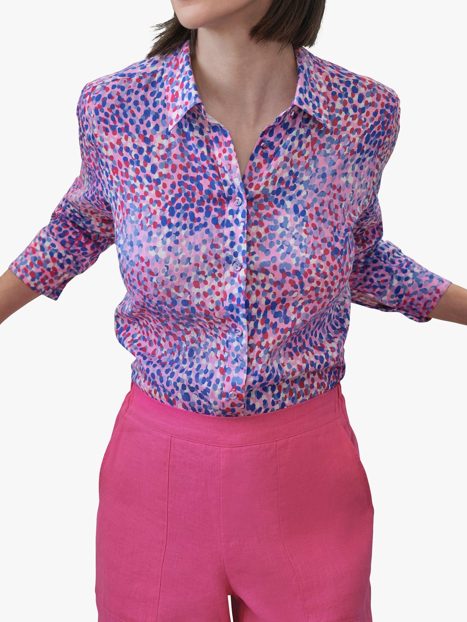 Product image 1 of 3, which shows Pure Collection Abstract Print Linen Shirt, Blue, 8