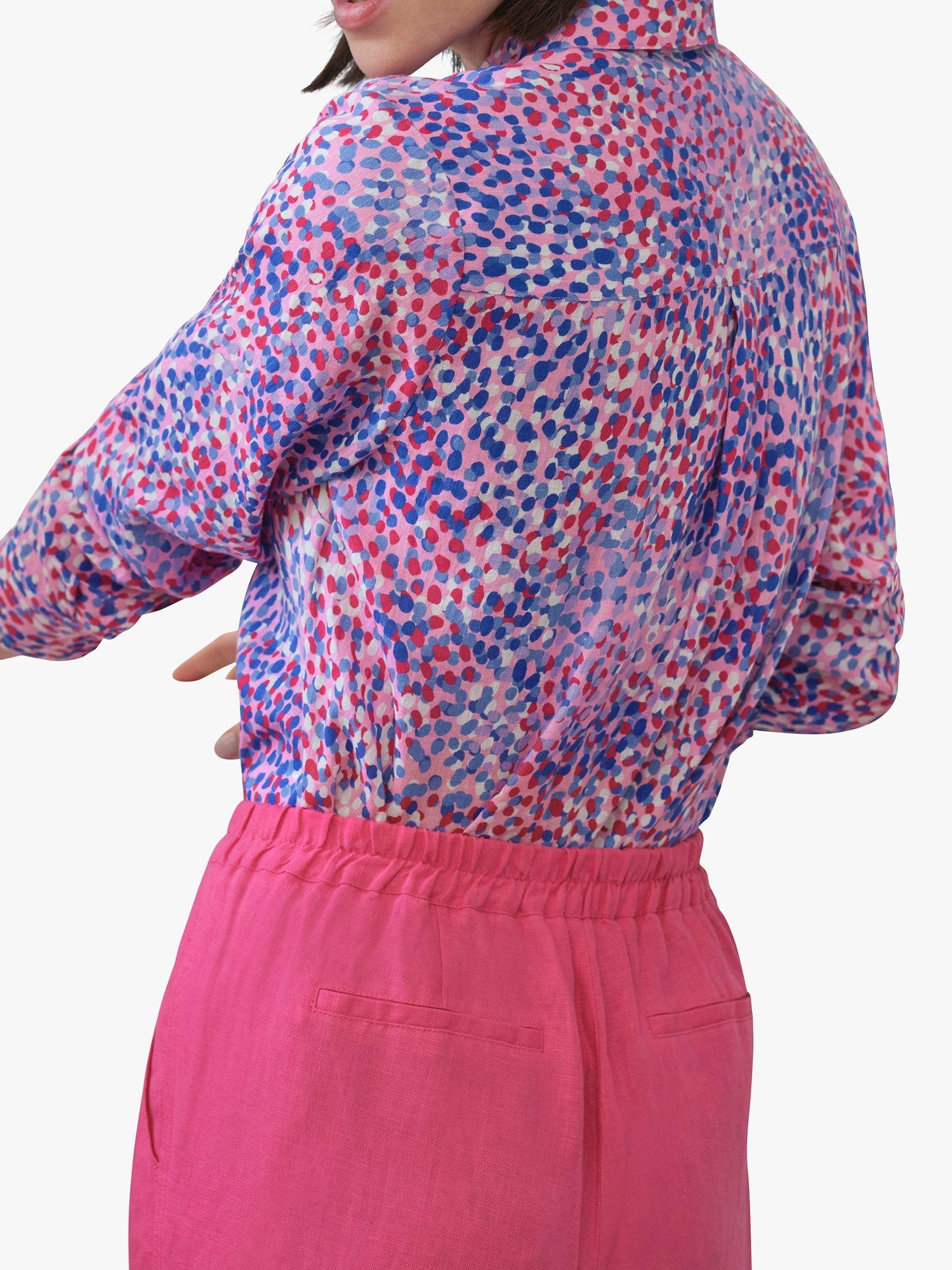 Product image 2 of 3, which shows Pure Collection Abstract Print Linen Shirt, Blue, 8