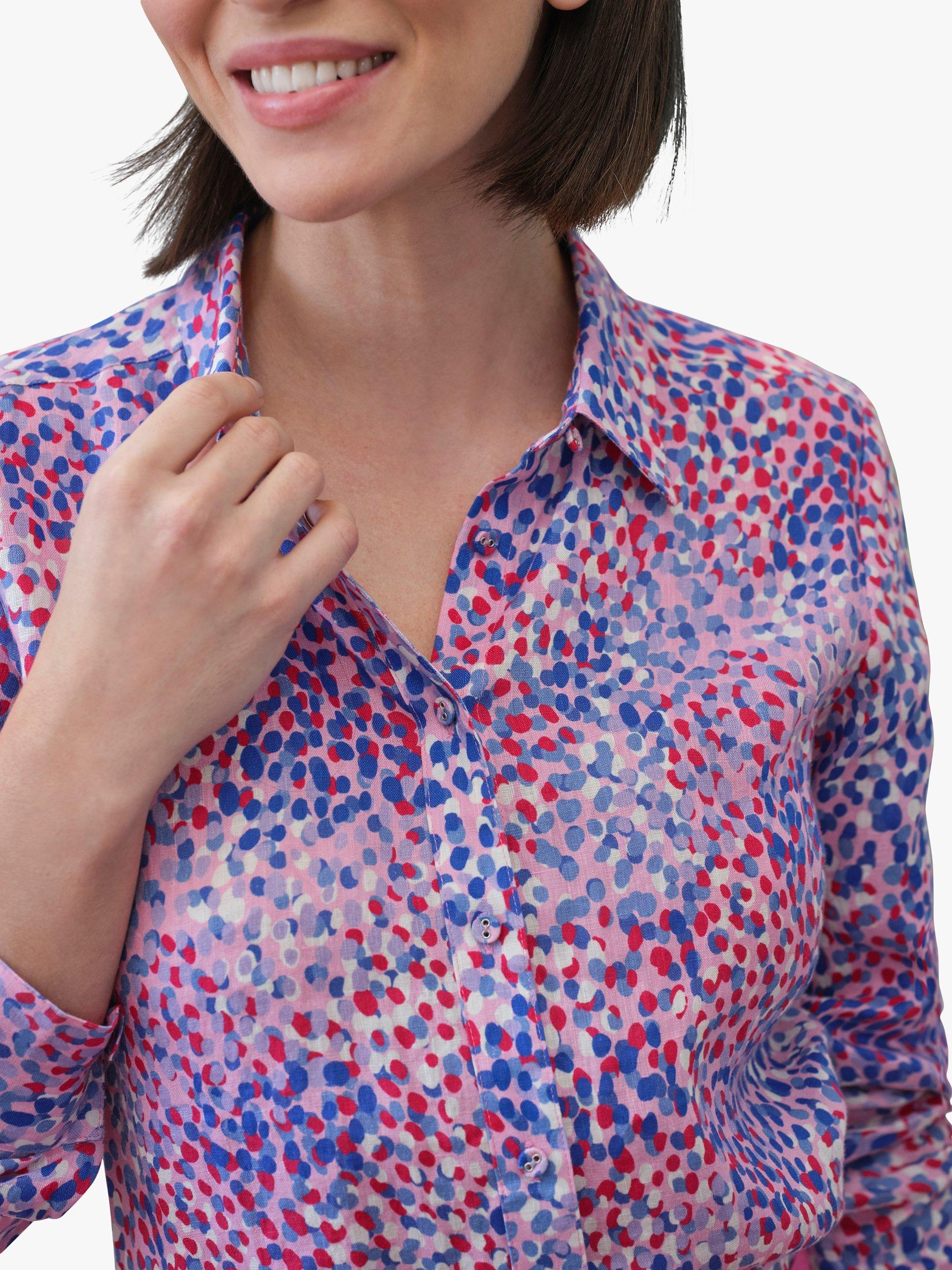 Product image 3 of 3, which shows Pure Collection Abstract Print Linen Shirt, Blue, 8